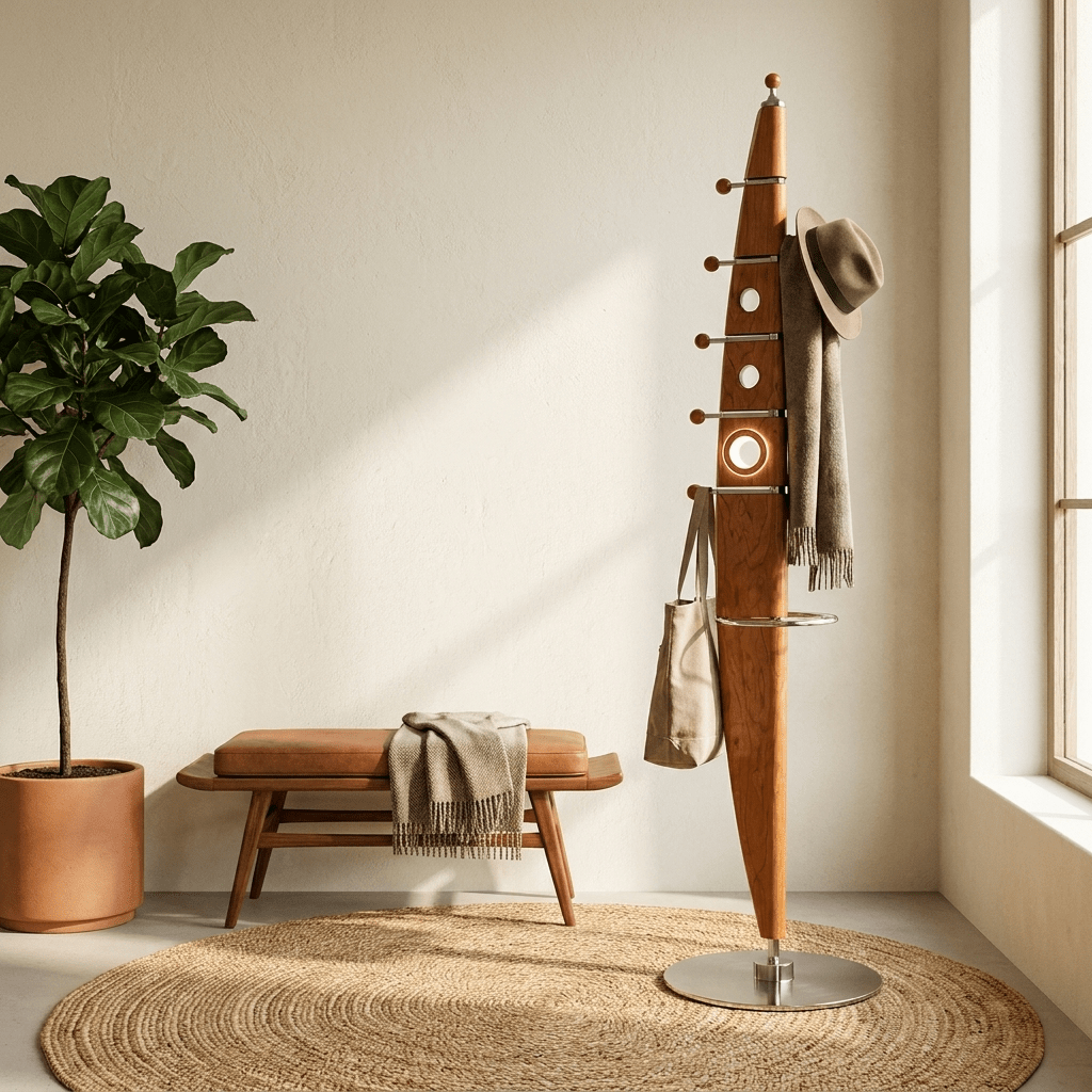 Sculptural Wood Coat Tree-Neutral Decor
