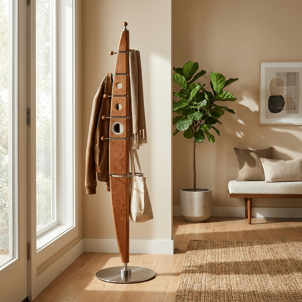 Sculptural Wood Coat Tree-Neutral Decor