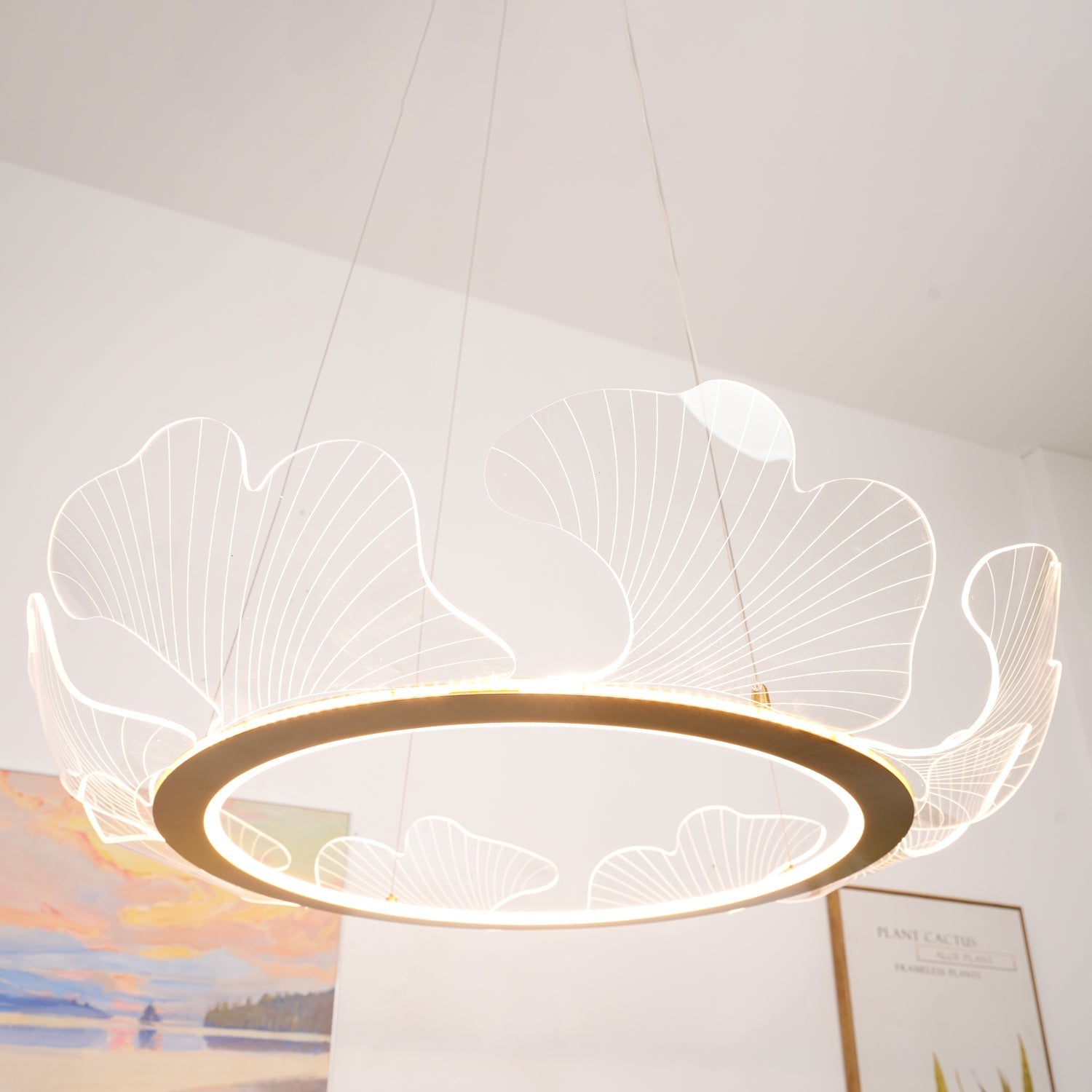 Lustra Pendant Lamp Frosted Acrylic Floral Ring-Neutral Decor