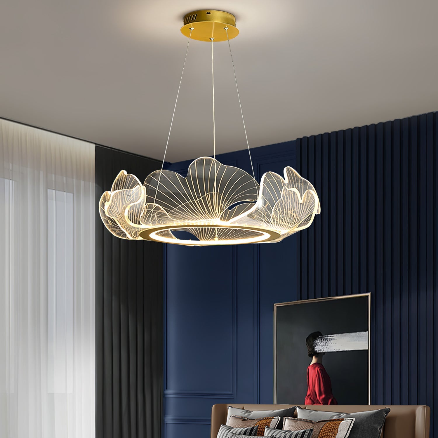Lustra Pendant Lamp Frosted Acrylic Floral Ring-Neutral Decor
