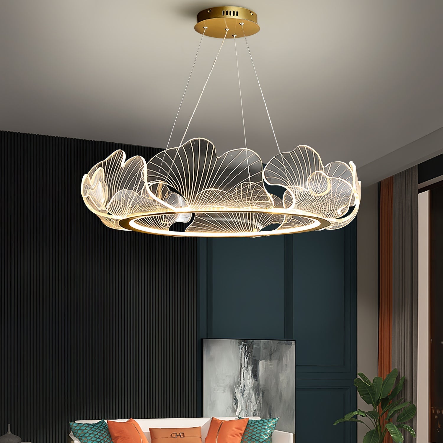 Lustra Pendant Lamp Frosted Acrylic Floral Ring-Neutral Decor