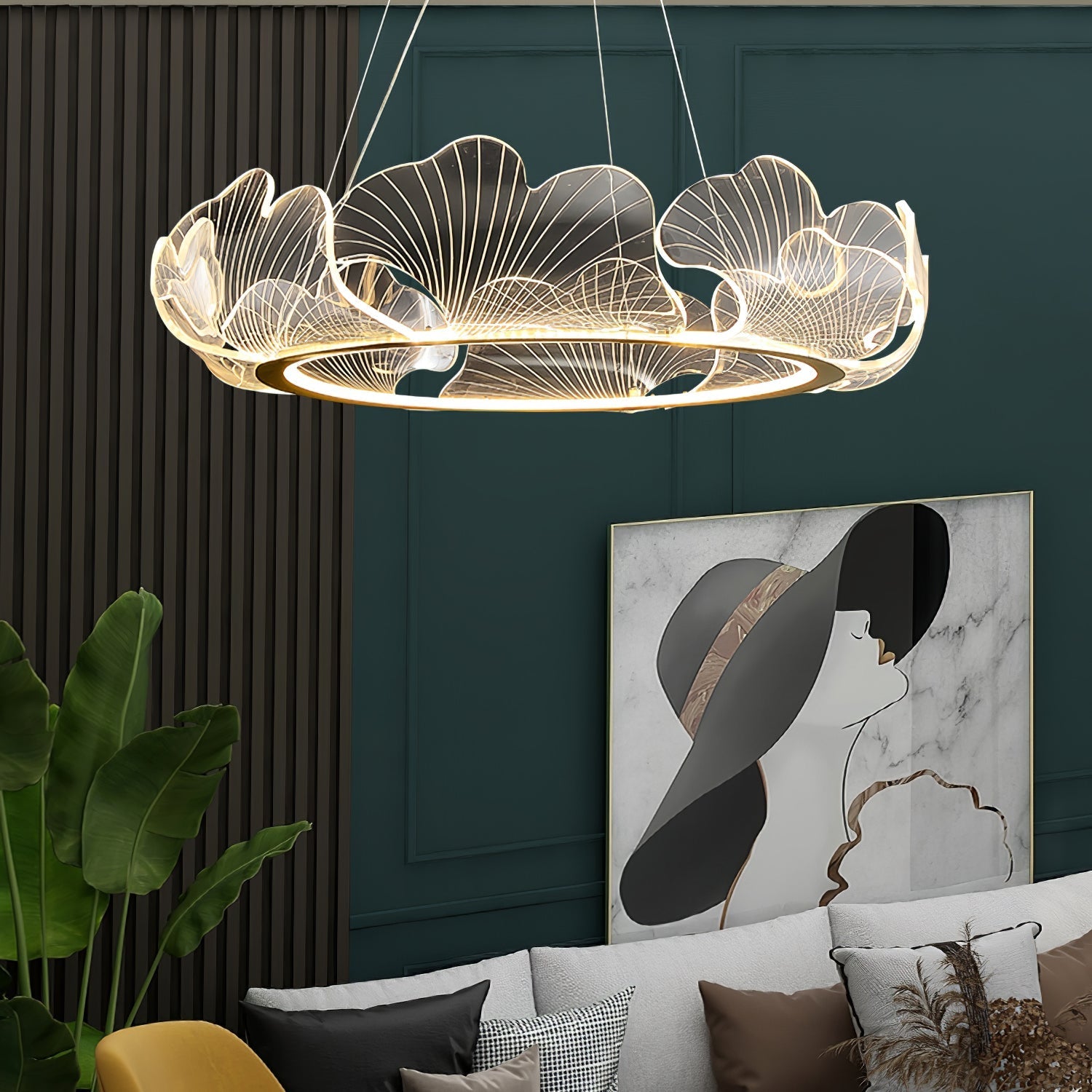 Lustra Pendant Lamp Frosted Acrylic Floral Ring-Neutral Decor