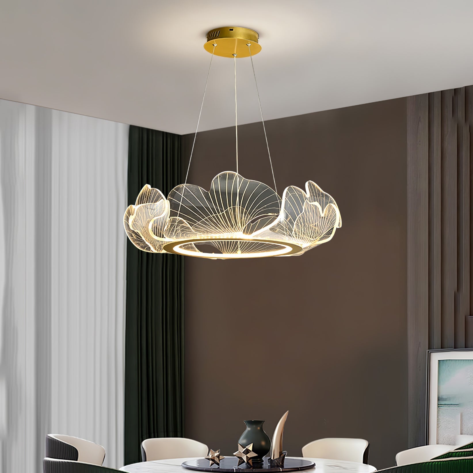 Lustra Pendant Lamp Frosted Acrylic Floral Ring-Neutral Decor