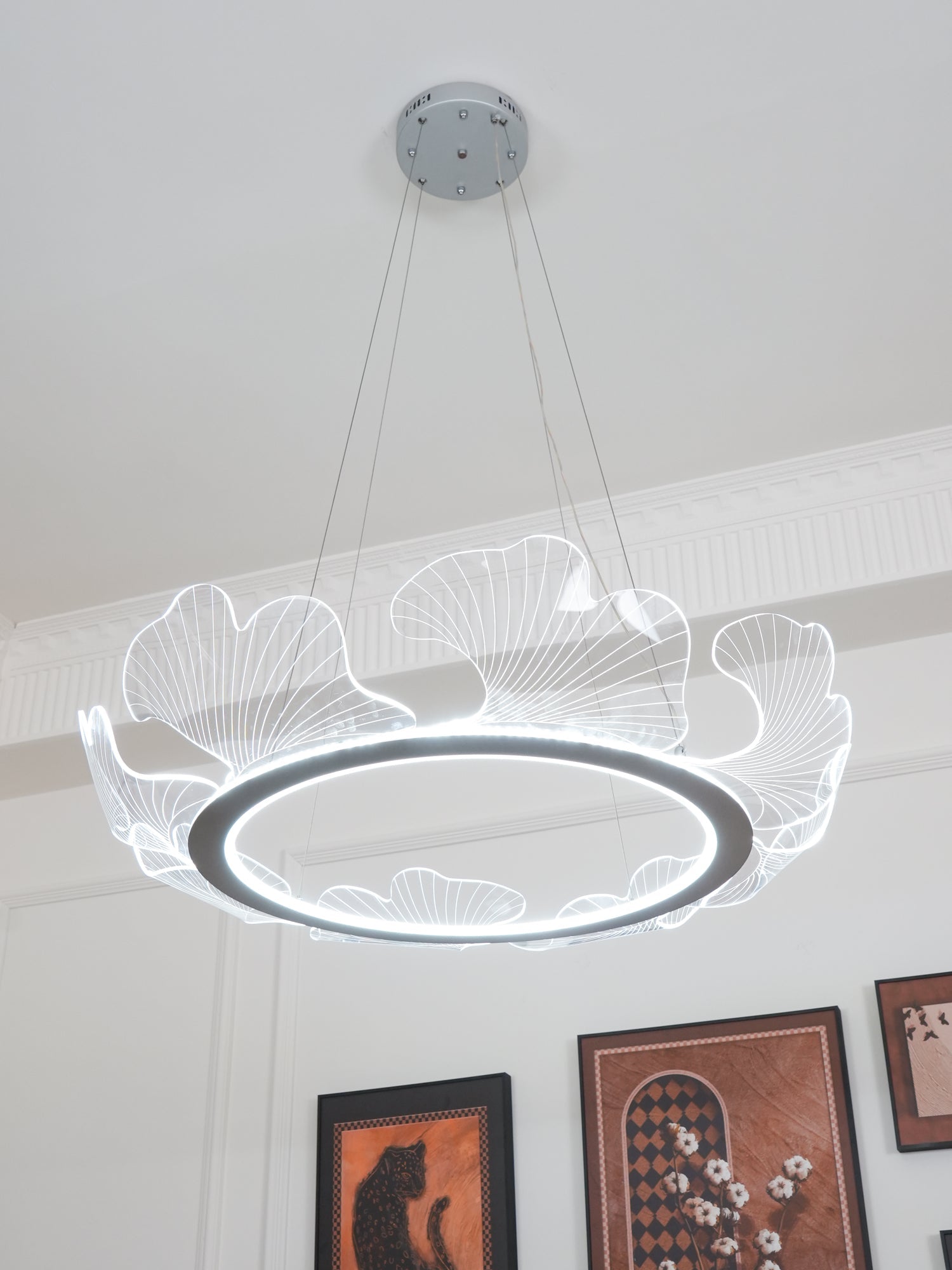 Lustra Pendant Lamp Frosted Acrylic Floral Ring-Neutral Decor