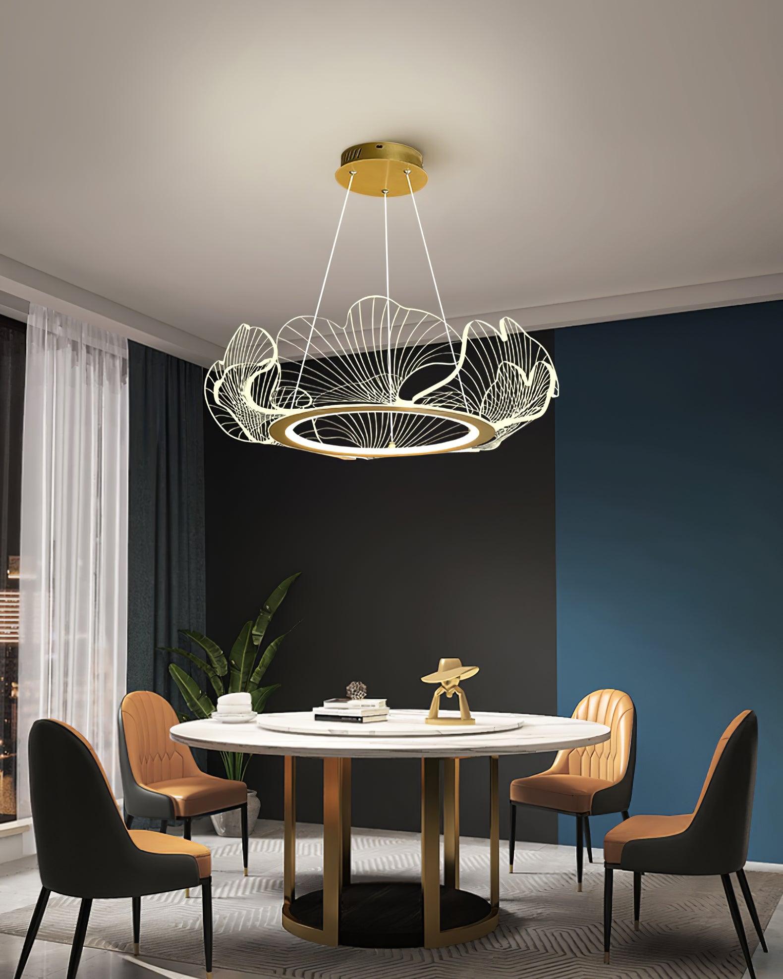 Lustra Pendant Lamp Frosted Acrylic Floral Ring-Neutral Decor