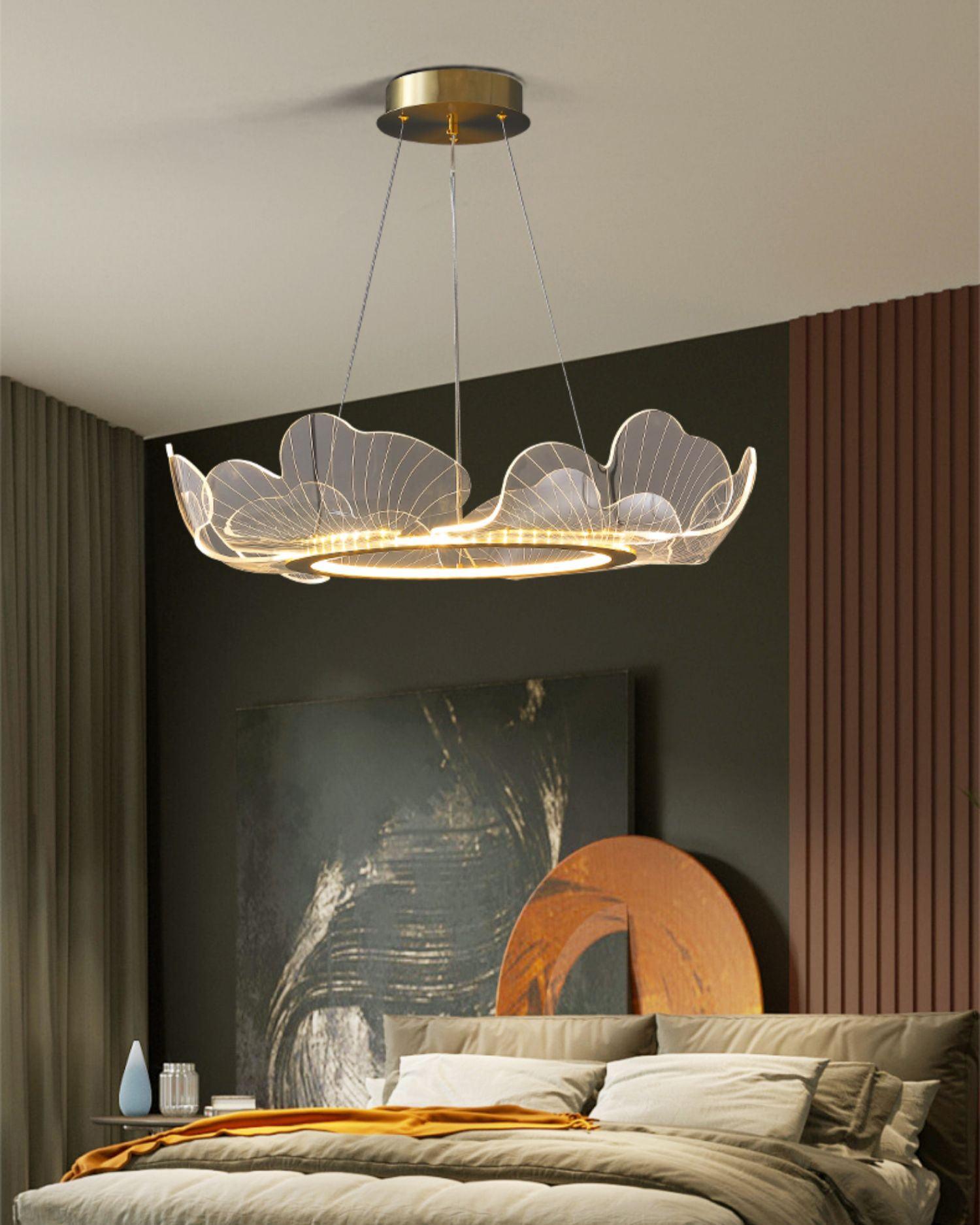 Lustra Pendant Lamp Frosted Acrylic Floral Ring-Neutral Decor