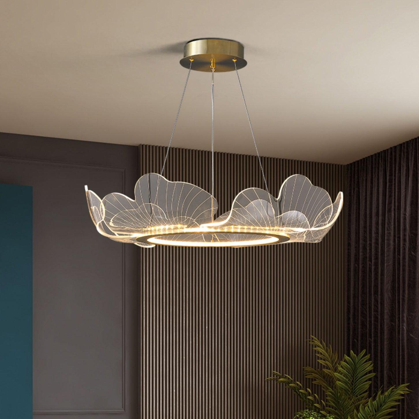 Lustra Pendant Lamp Frosted Acrylic Floral Ring-Neutral Decor