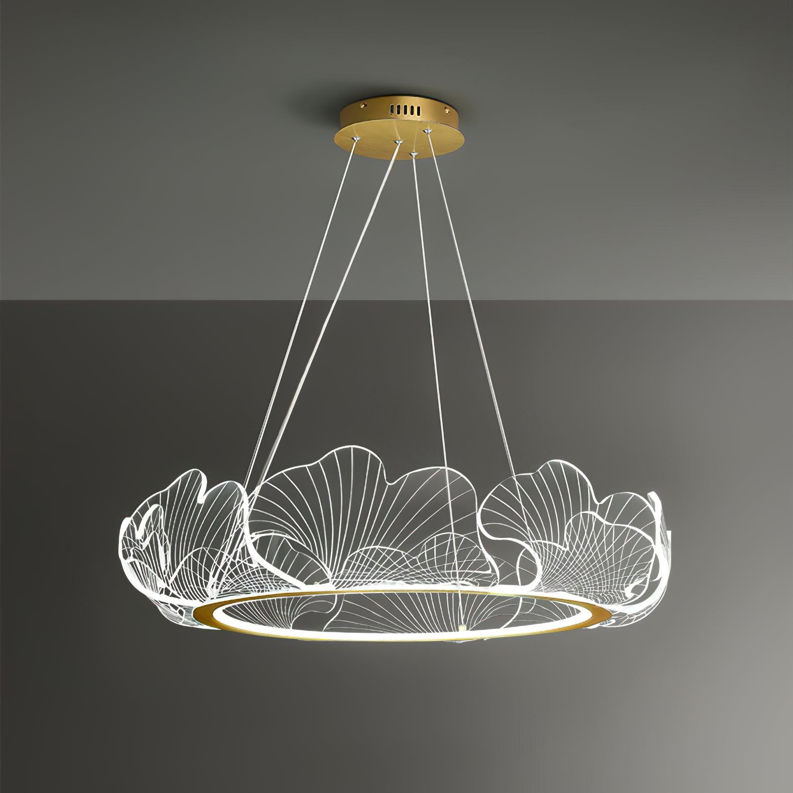 Lustra Pendant Lamp Frosted Acrylic Floral Ring-Neutral Decor