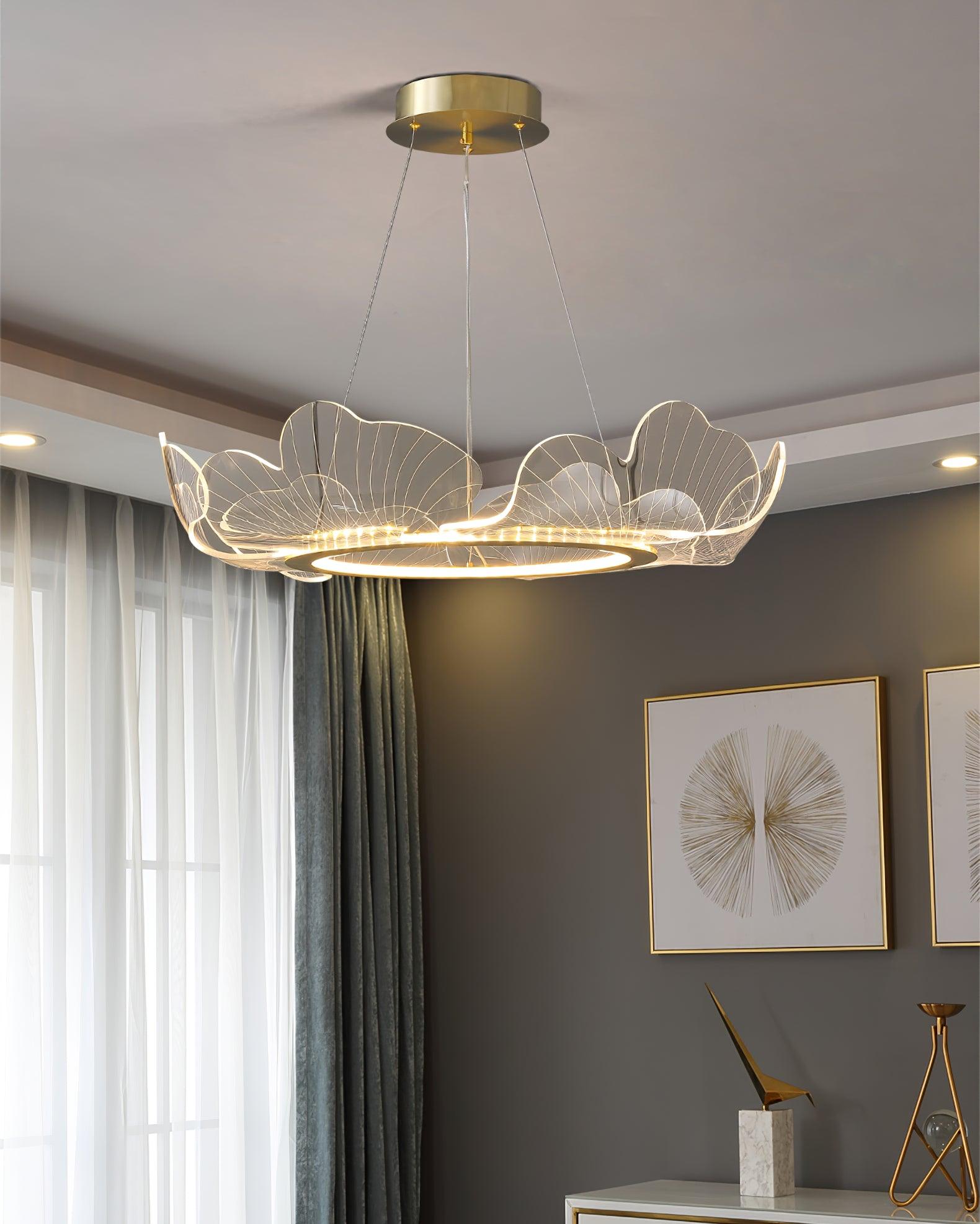 Lustra Pendant Lamp Frosted Acrylic Floral Ring-Neutral Decor