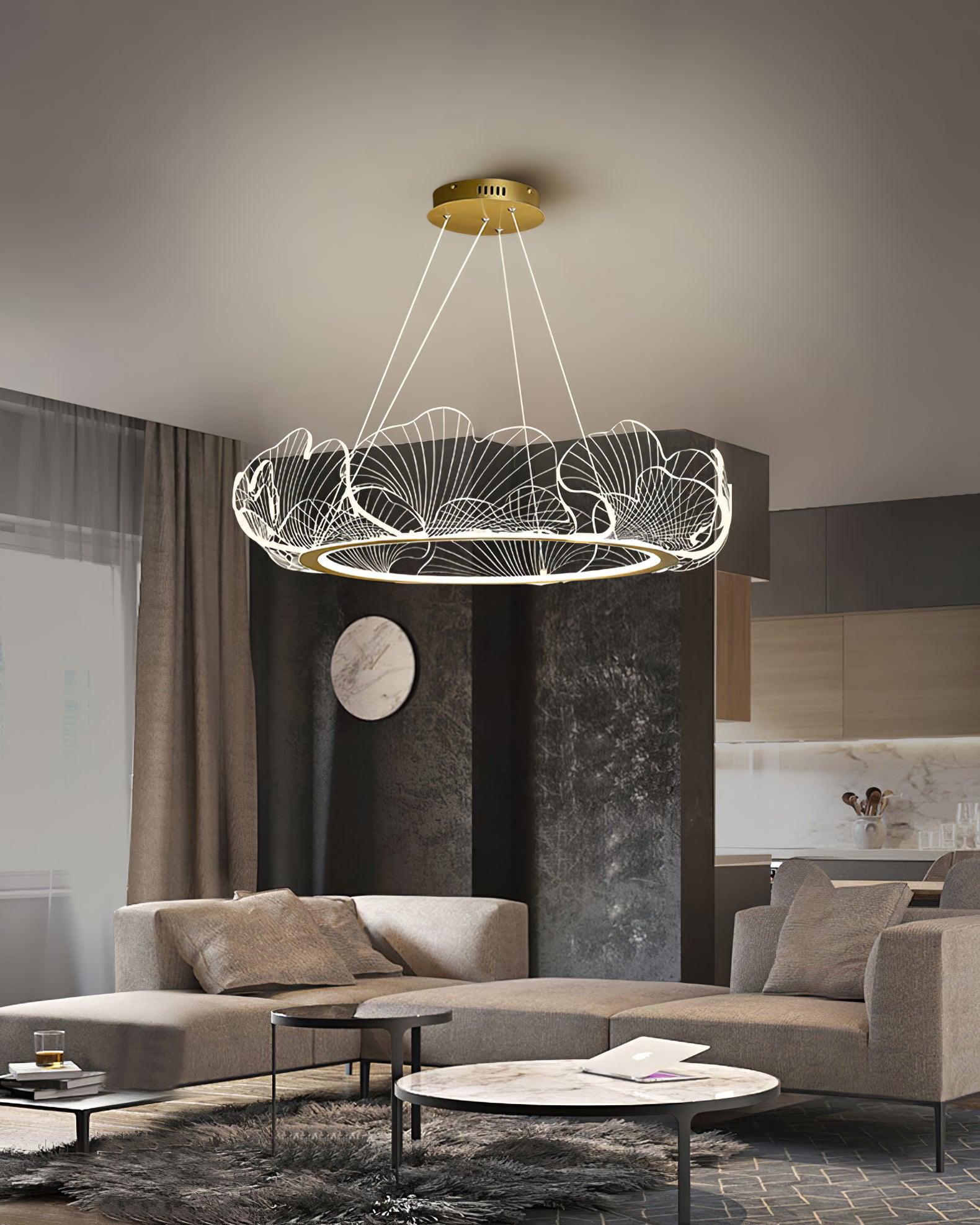 Lustra Pendant Lamp Frosted Acrylic Floral Ring-Neutral Decor
