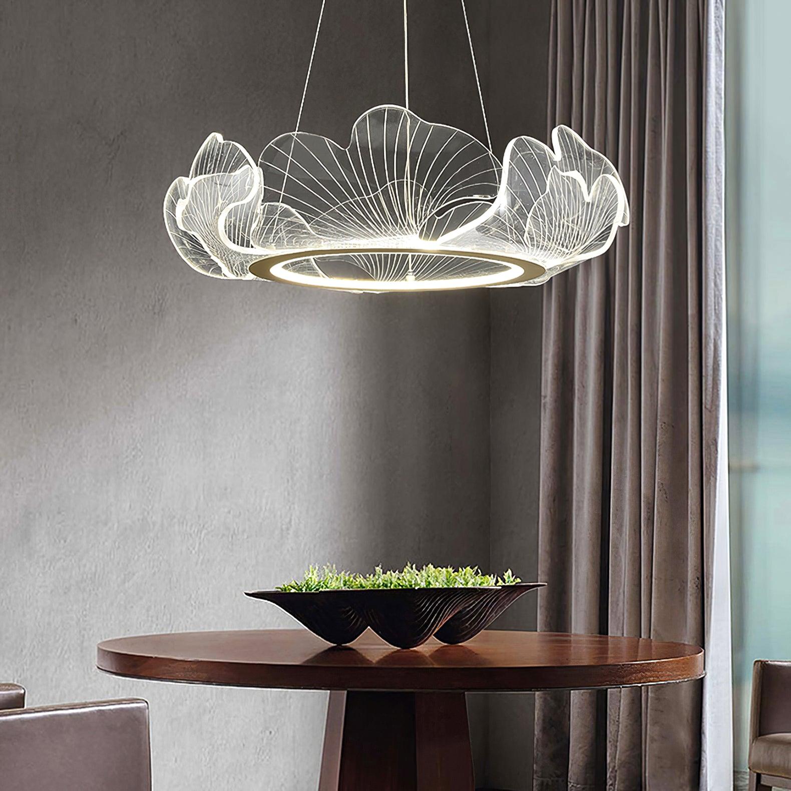 Lustra Pendant Lamp Frosted Acrylic Floral Ring-Neutral Decor