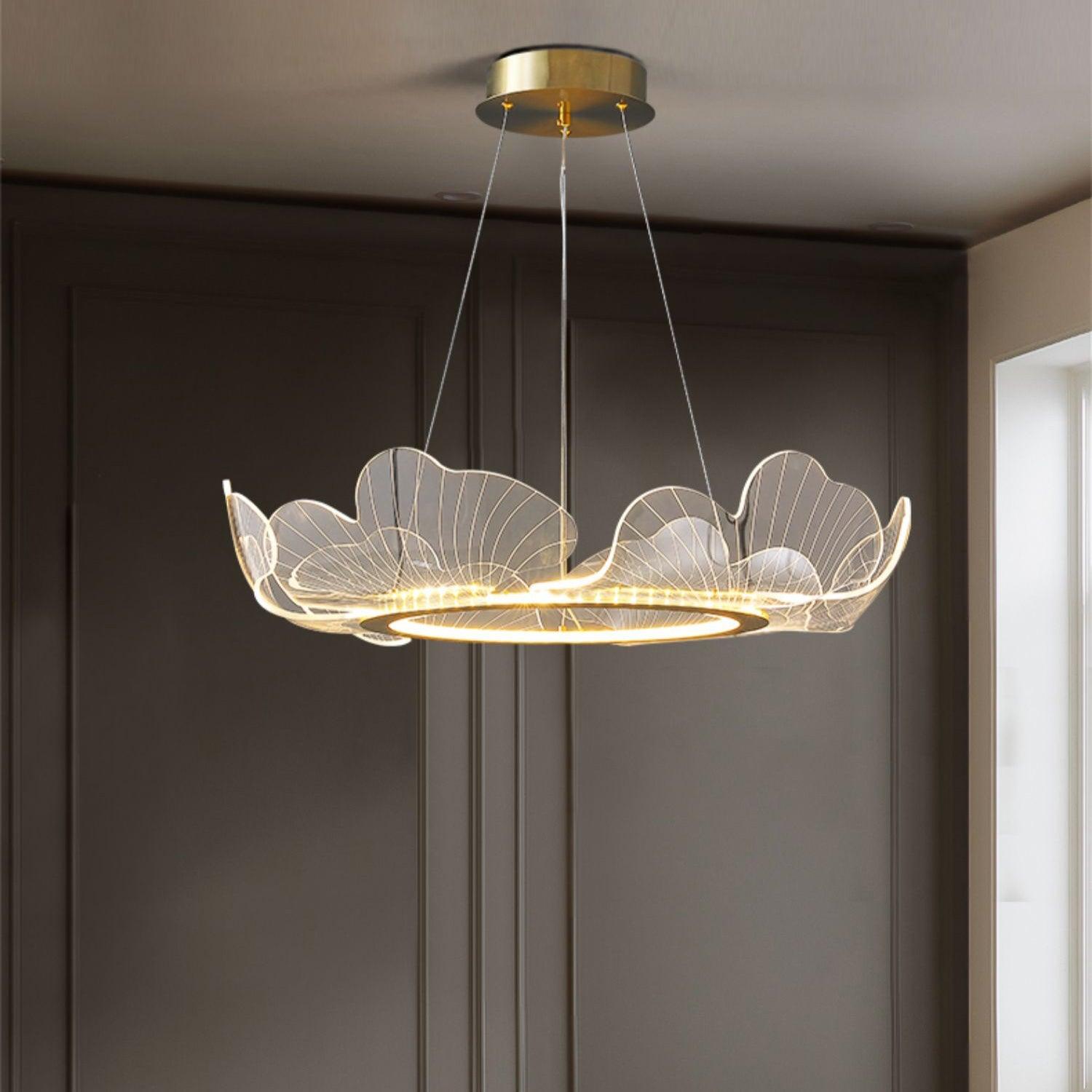 Lustra Pendant Lamp Frosted Acrylic Floral Ring-Neutral Decor