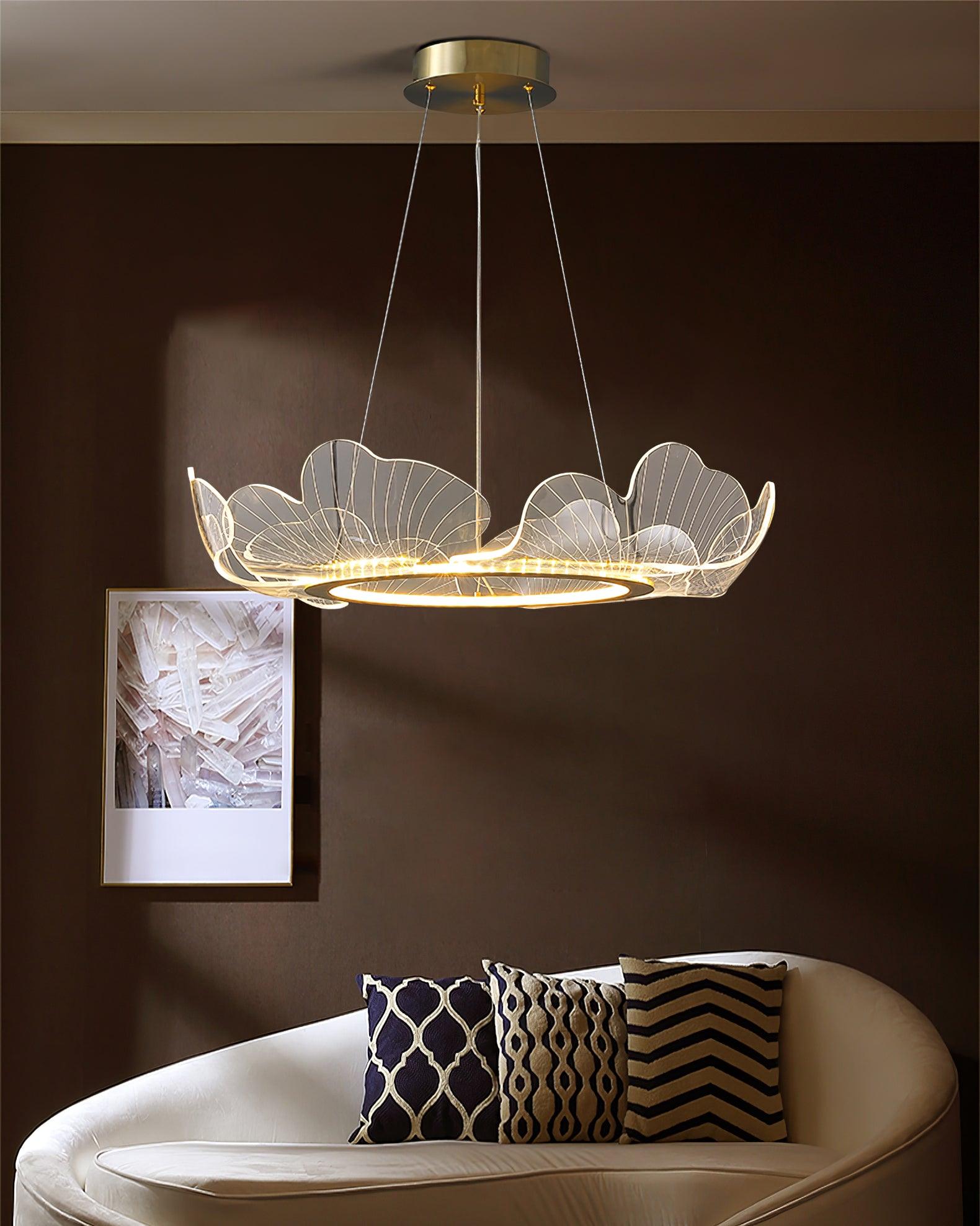 Lustra Pendant Lamp Frosted Acrylic Floral Ring-Neutral Decor