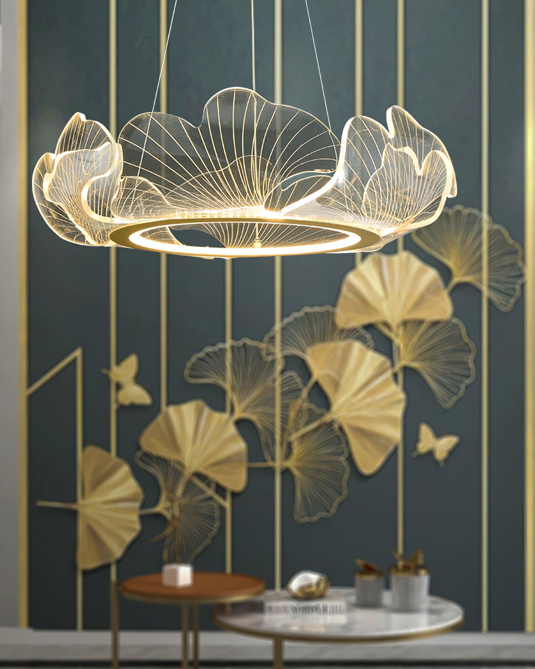 Lustra Pendant Lamp Frosted Acrylic Floral Ring-Neutral Decor