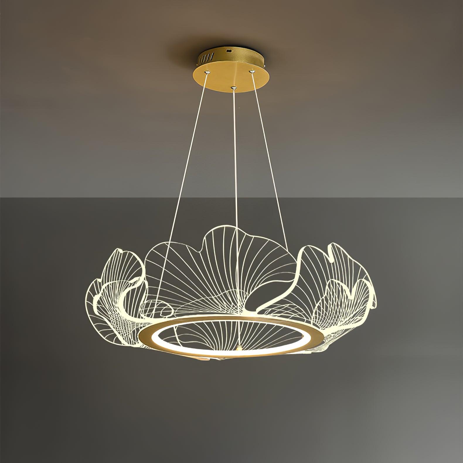 Lustra Pendant Lamp Frosted Acrylic Floral Ring-Neutral Decor
