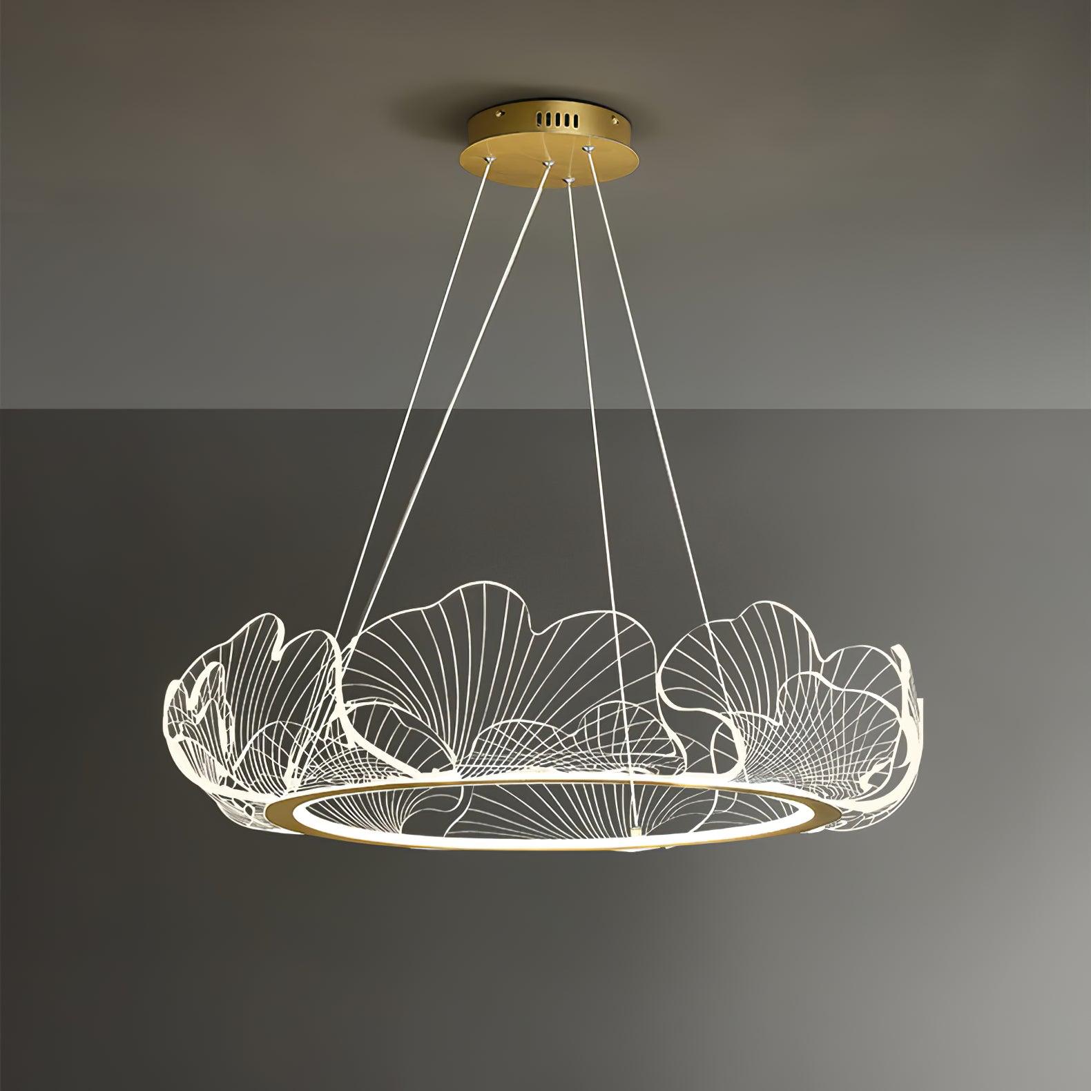 Lustra Pendant Lamp Frosted Acrylic Floral Ring-Neutral Decor