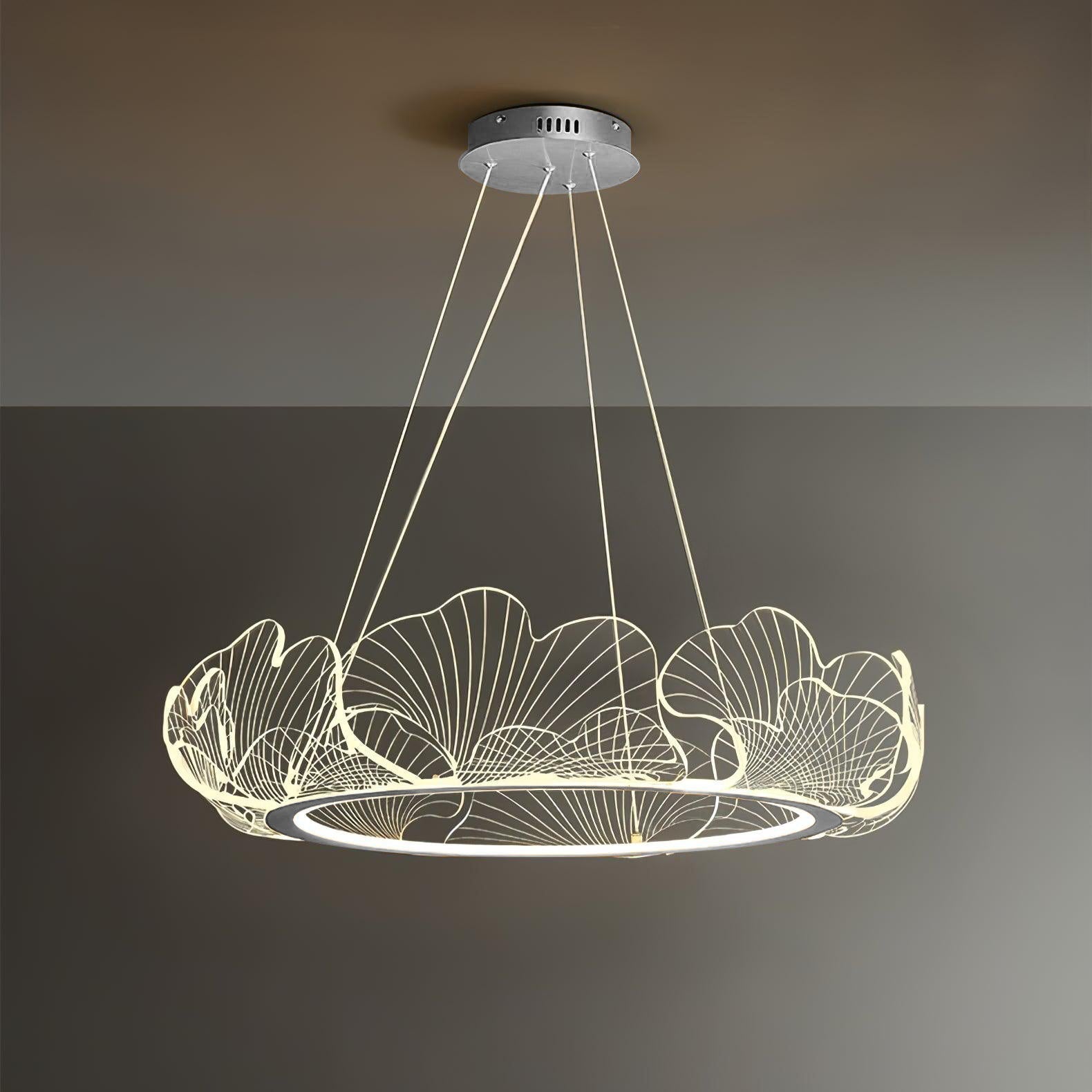 Lustra Pendant Lamp Frosted Acrylic Floral Ring-Neutral Decor