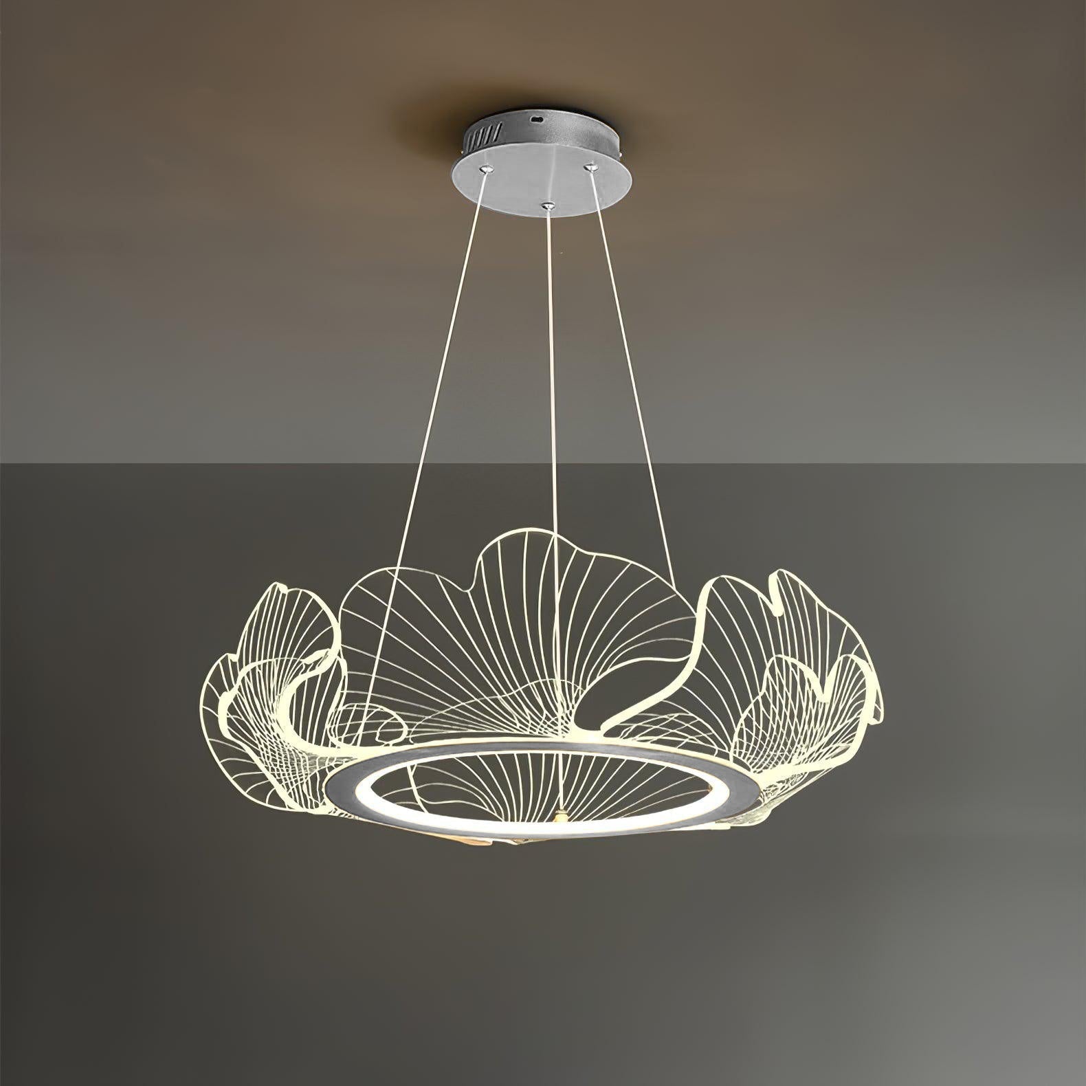 Lustra Pendant Lamp Frosted Acrylic Floral Ring-Neutral Decor