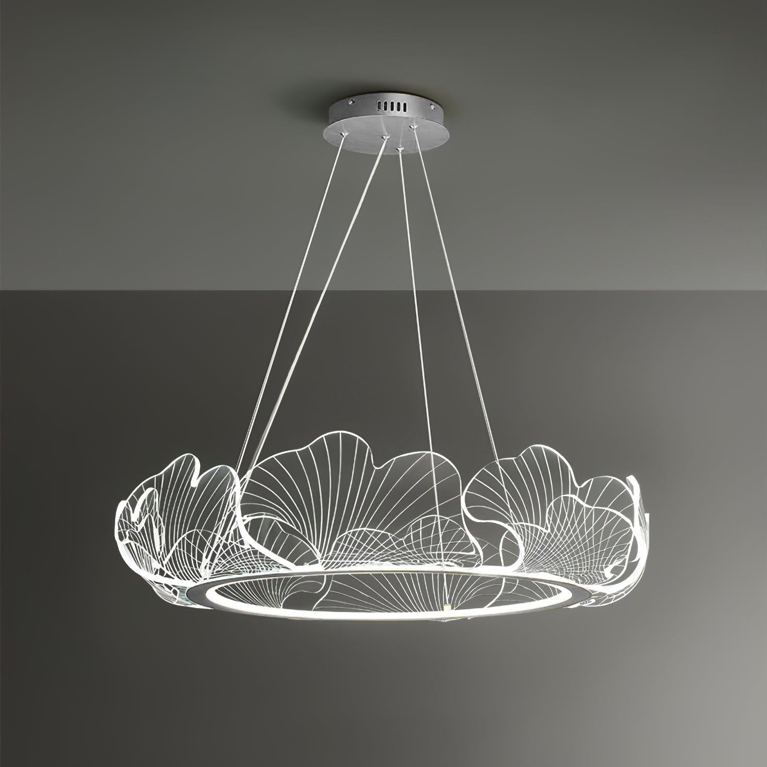 Lustra Pendant Lamp Frosted Acrylic Floral Ring-Neutral Decor