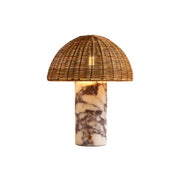 Seine Marble Tabla Lamp with a rattan shade, front view.