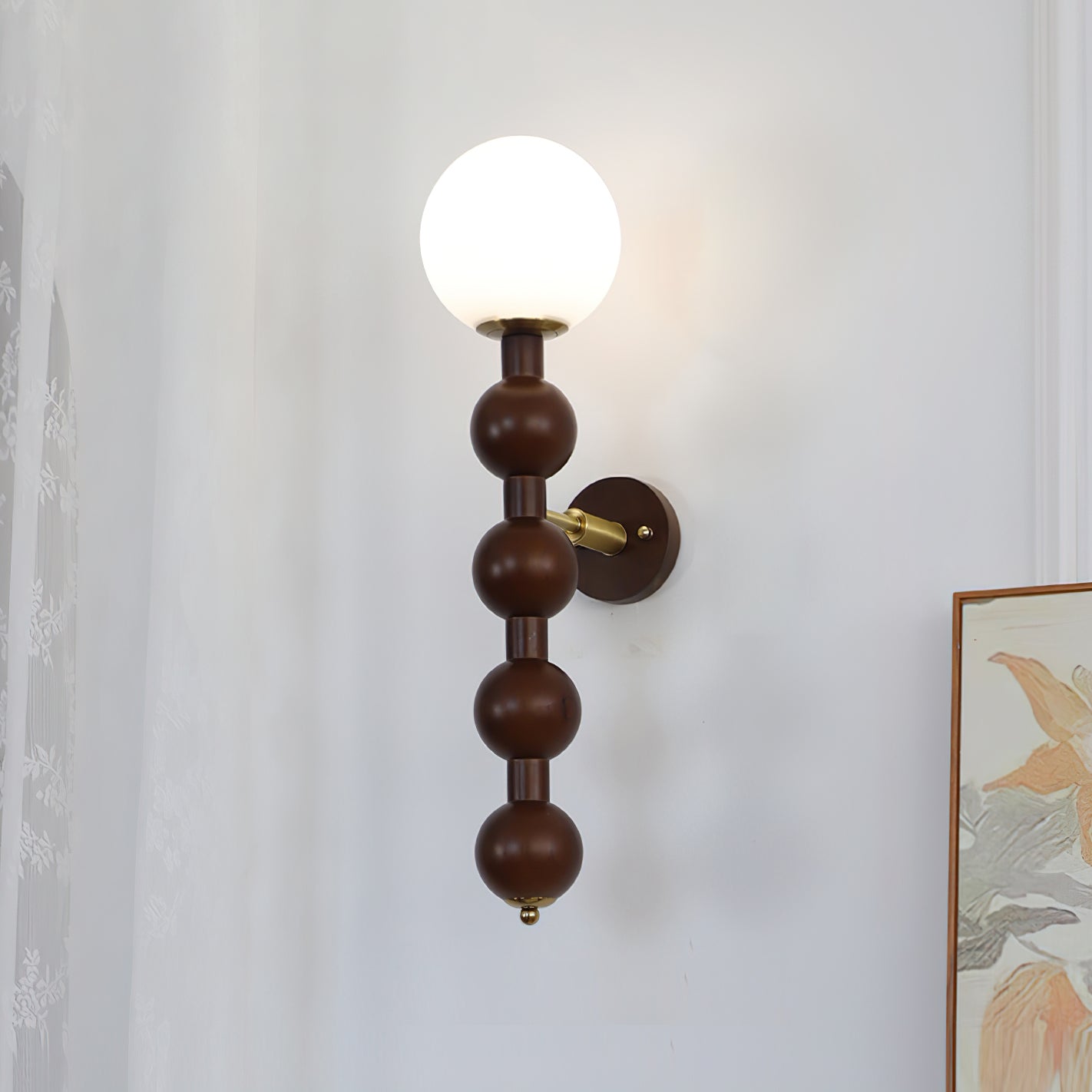 Wall Lamp Gourd in Metal Wood and Glass Modern Style