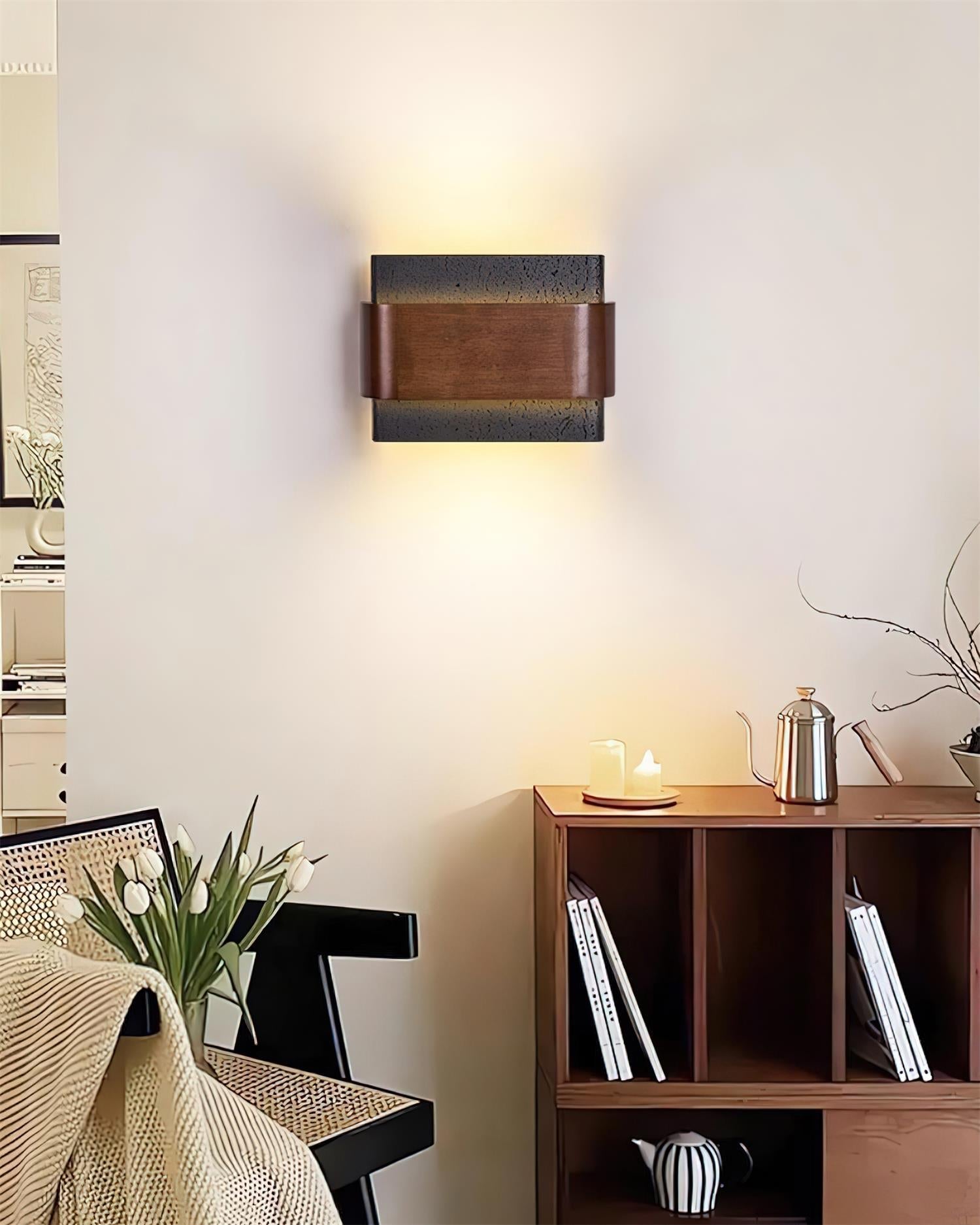 Ritta Travertine Wall Lamp  Wood-finish   Arc