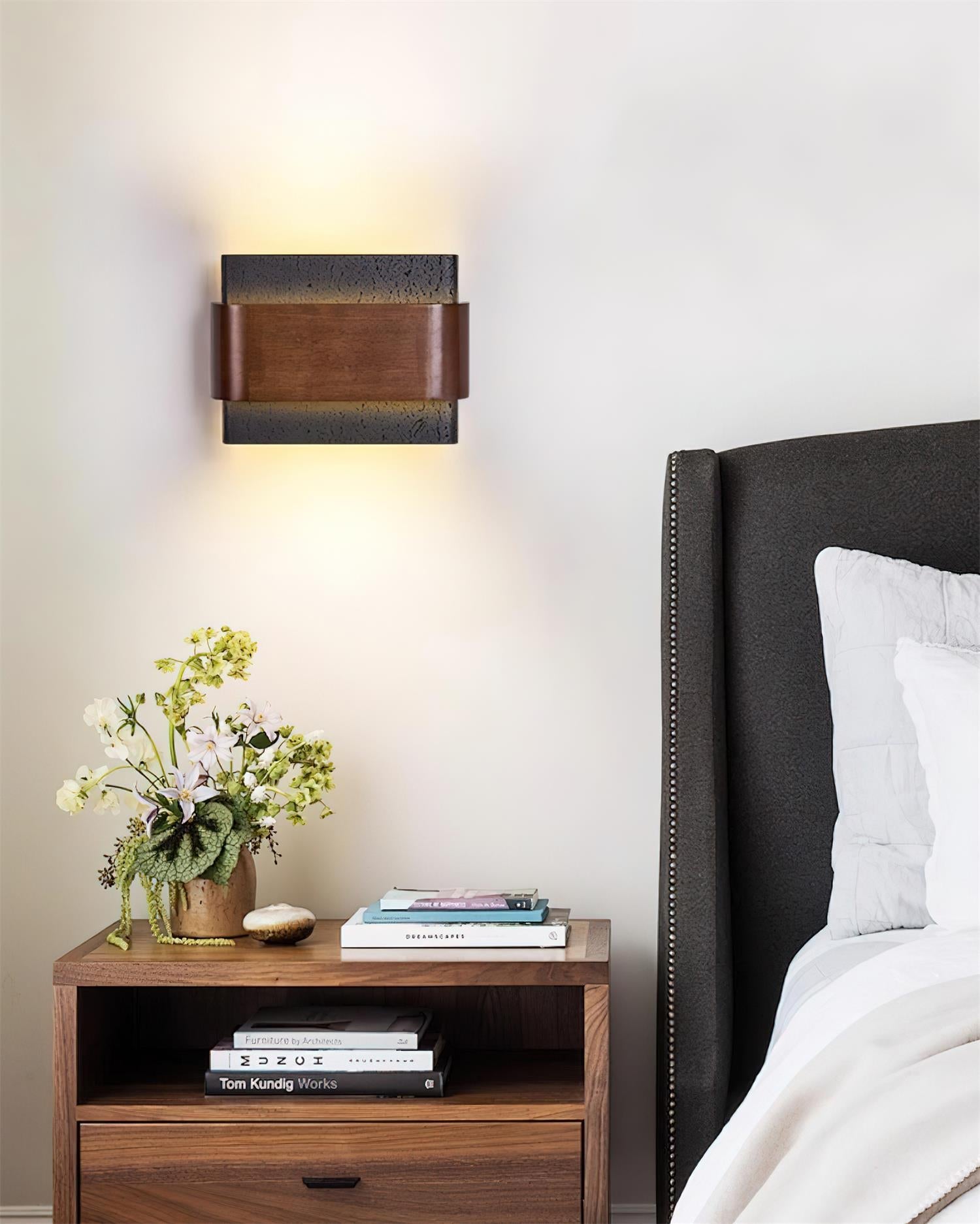 Ritta Travertine Wall Lamp  Wood-finish   Arc