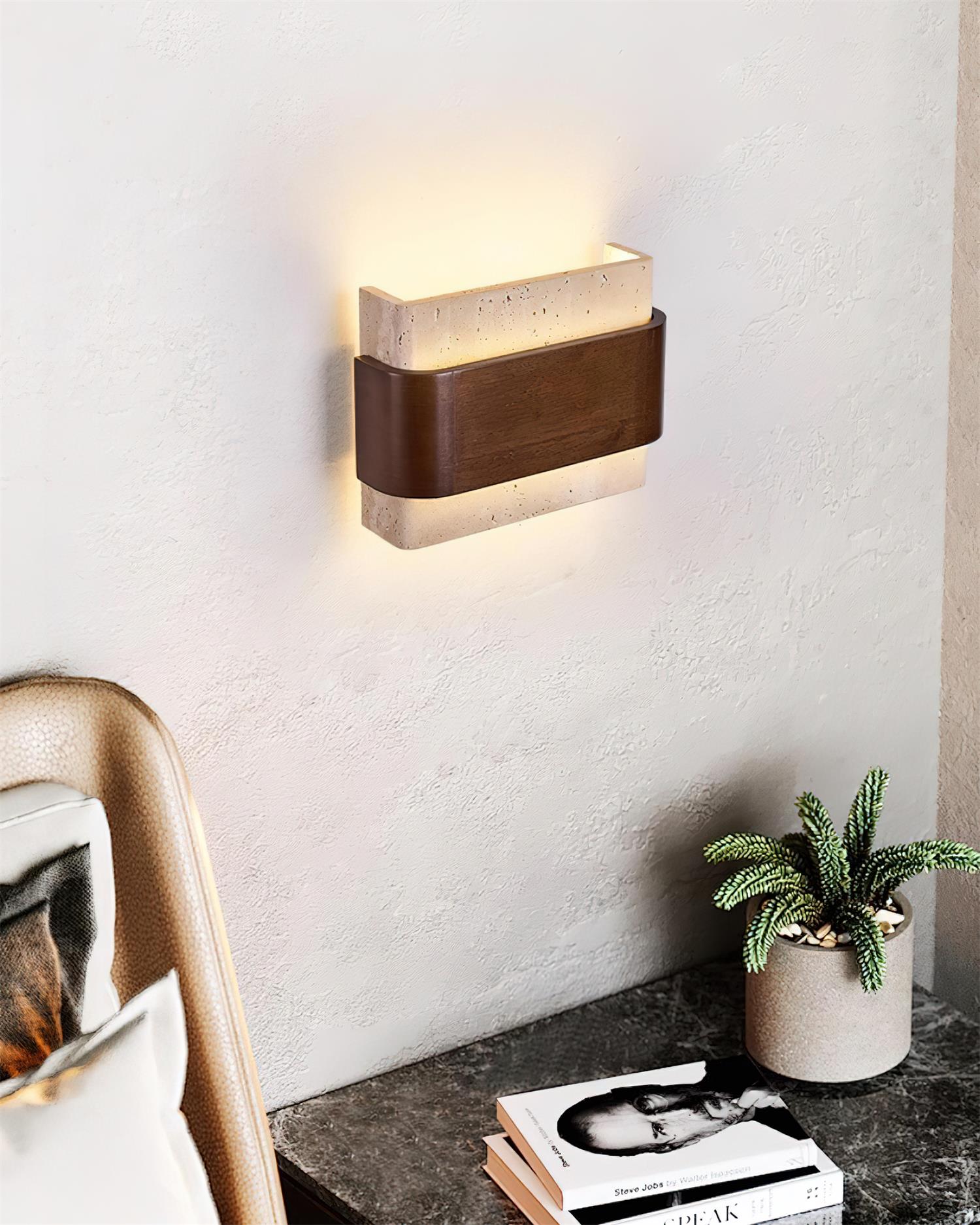 Ritta Travertine Wall Lamp  Wood-finish   Arc