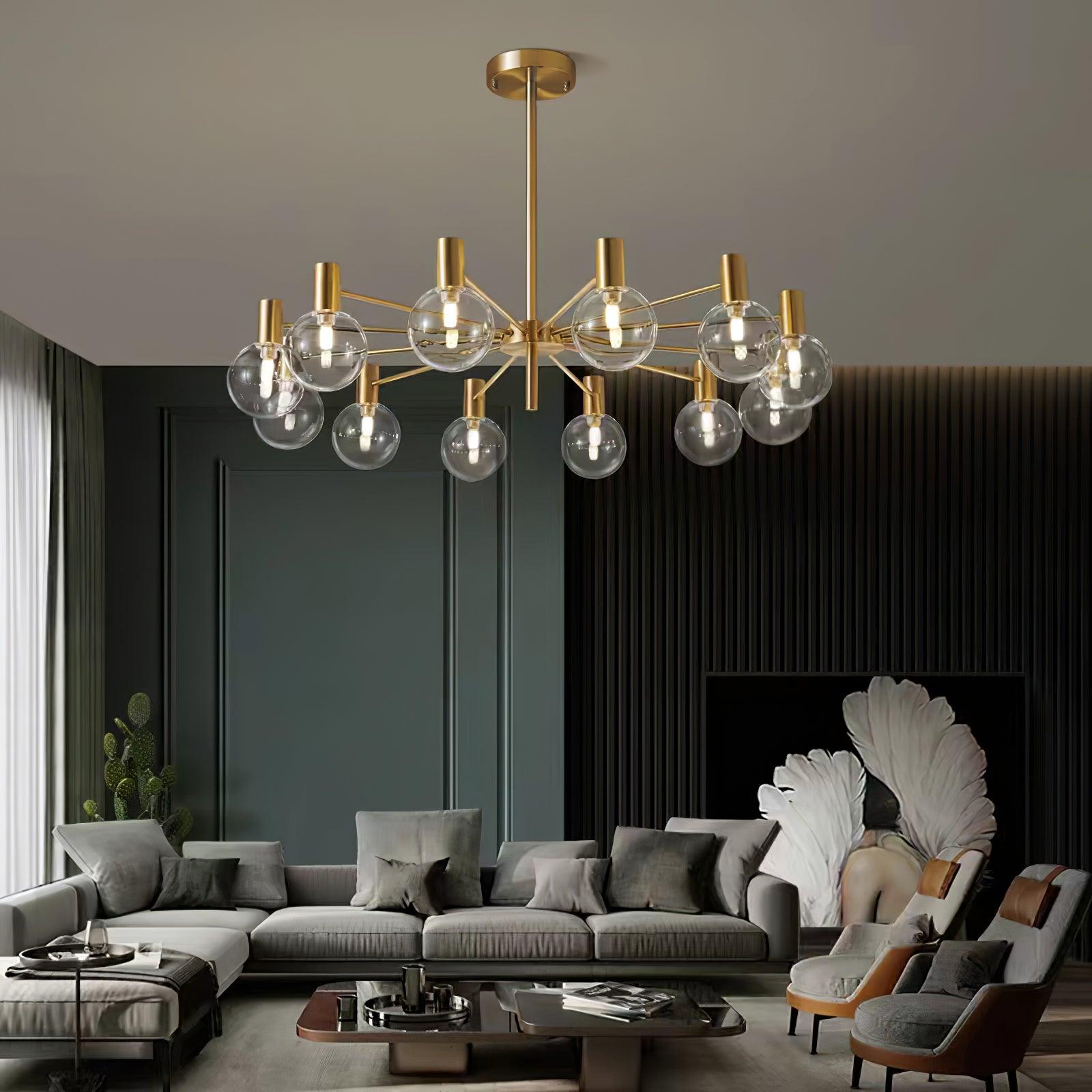Keveny Chandelier Globe Glass Gold Frame Modern-Neutral Decor
