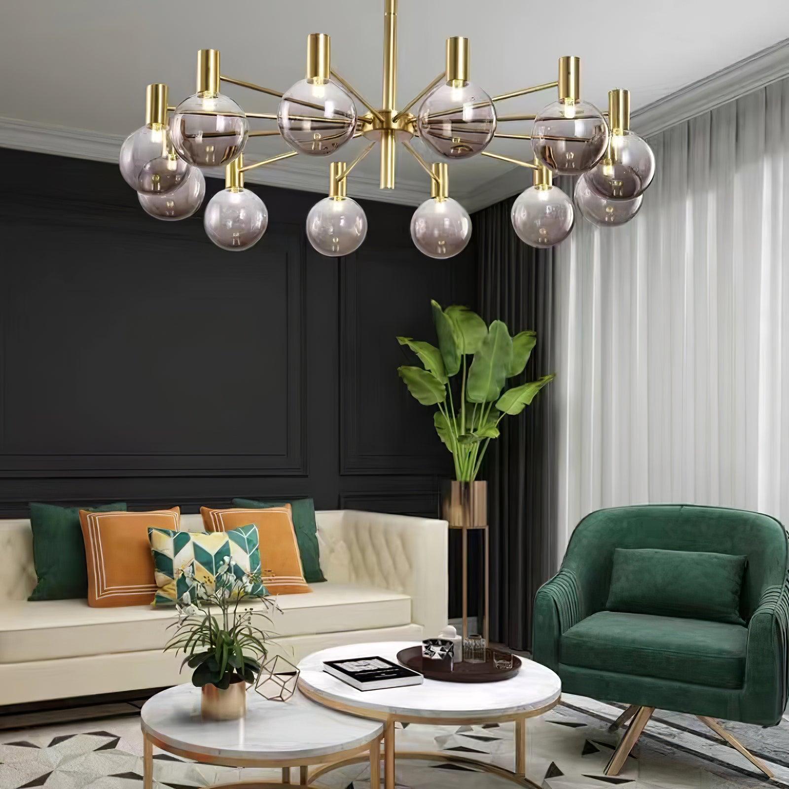 Keveny Chandelier Globe Glass Gold Frame Modern-Neutral Decor