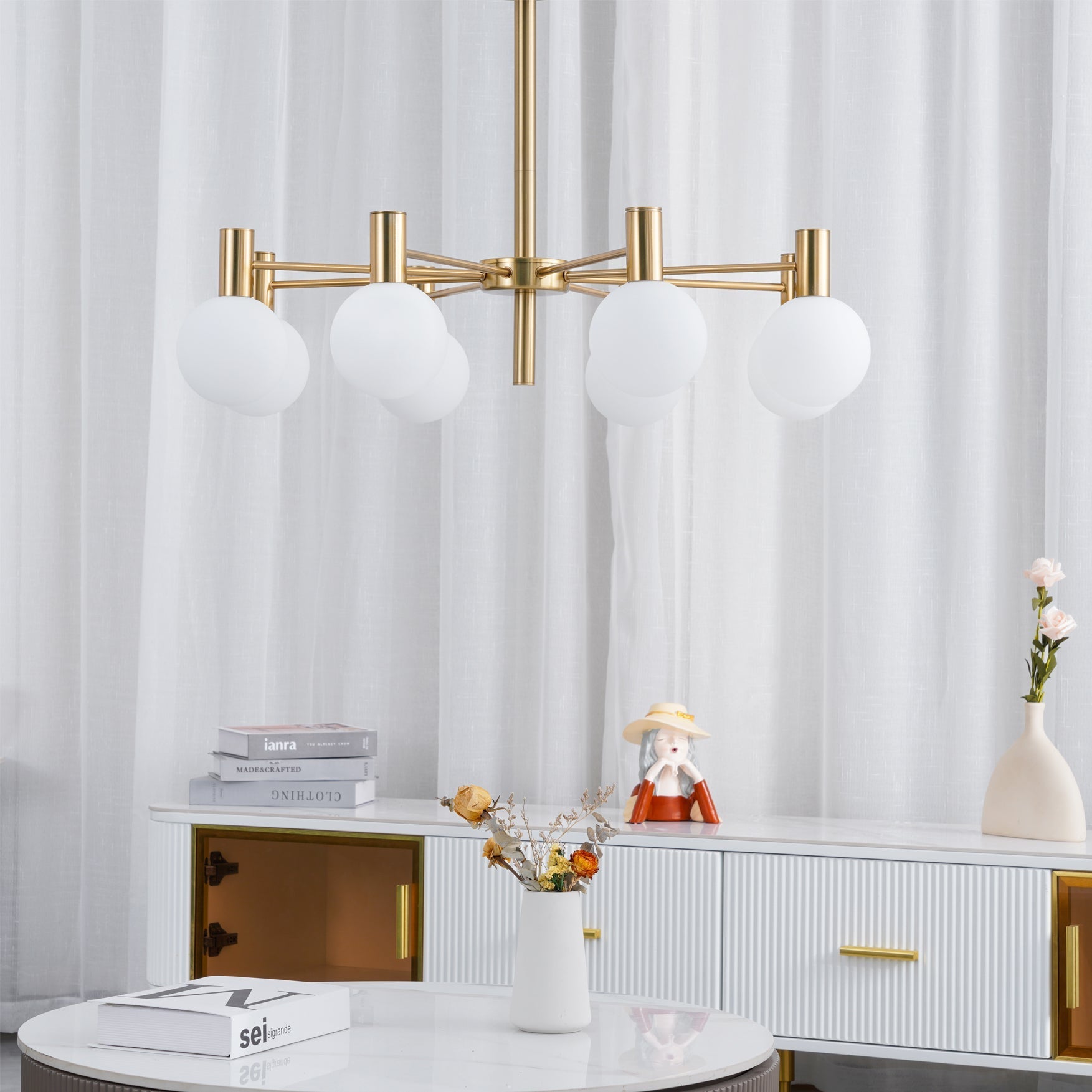Keveny Chandelier Globe Glass Gold Frame Modern-Neutral Decor