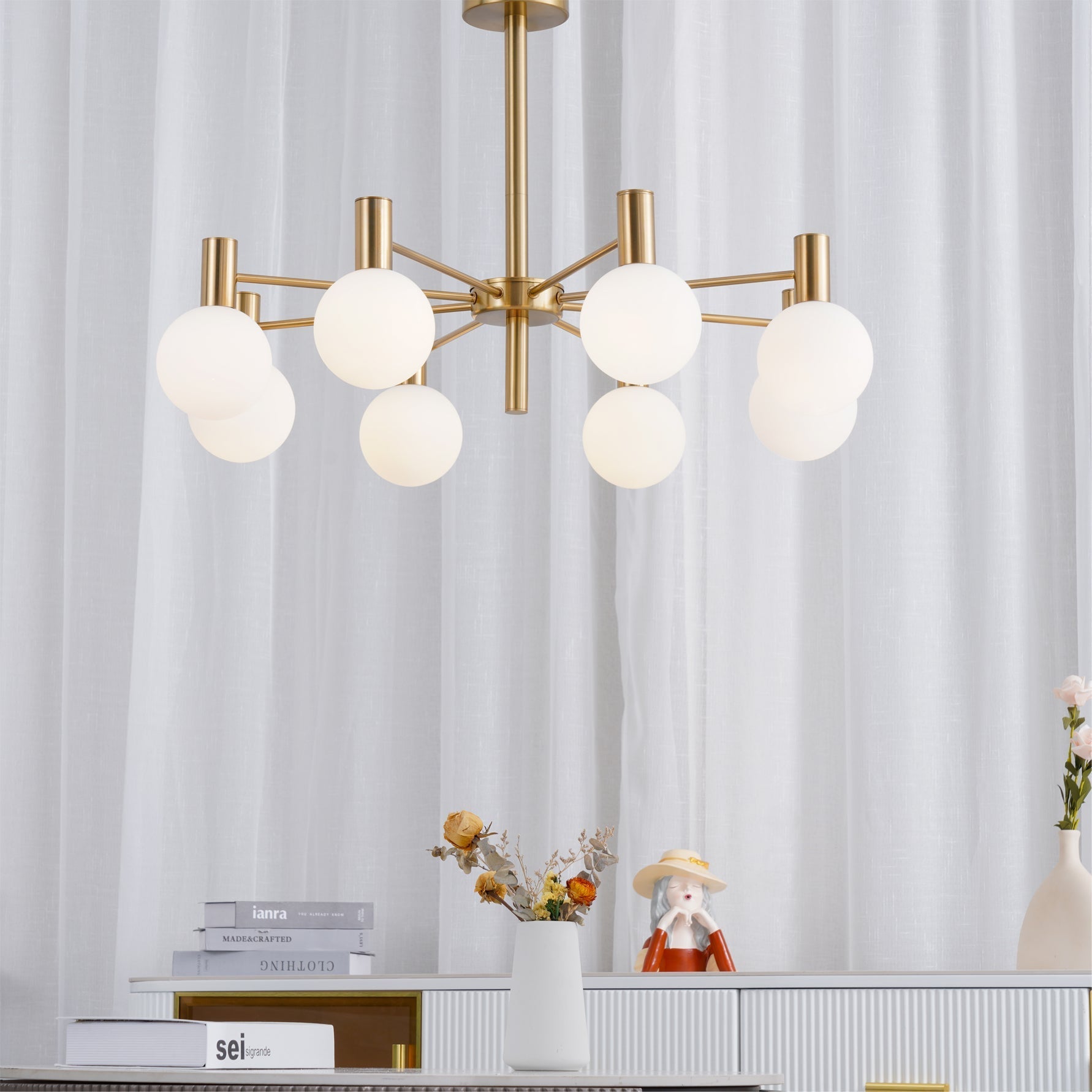 Keveny Chandelier Globe Glass Gold Frame Modern-Neutral Decor