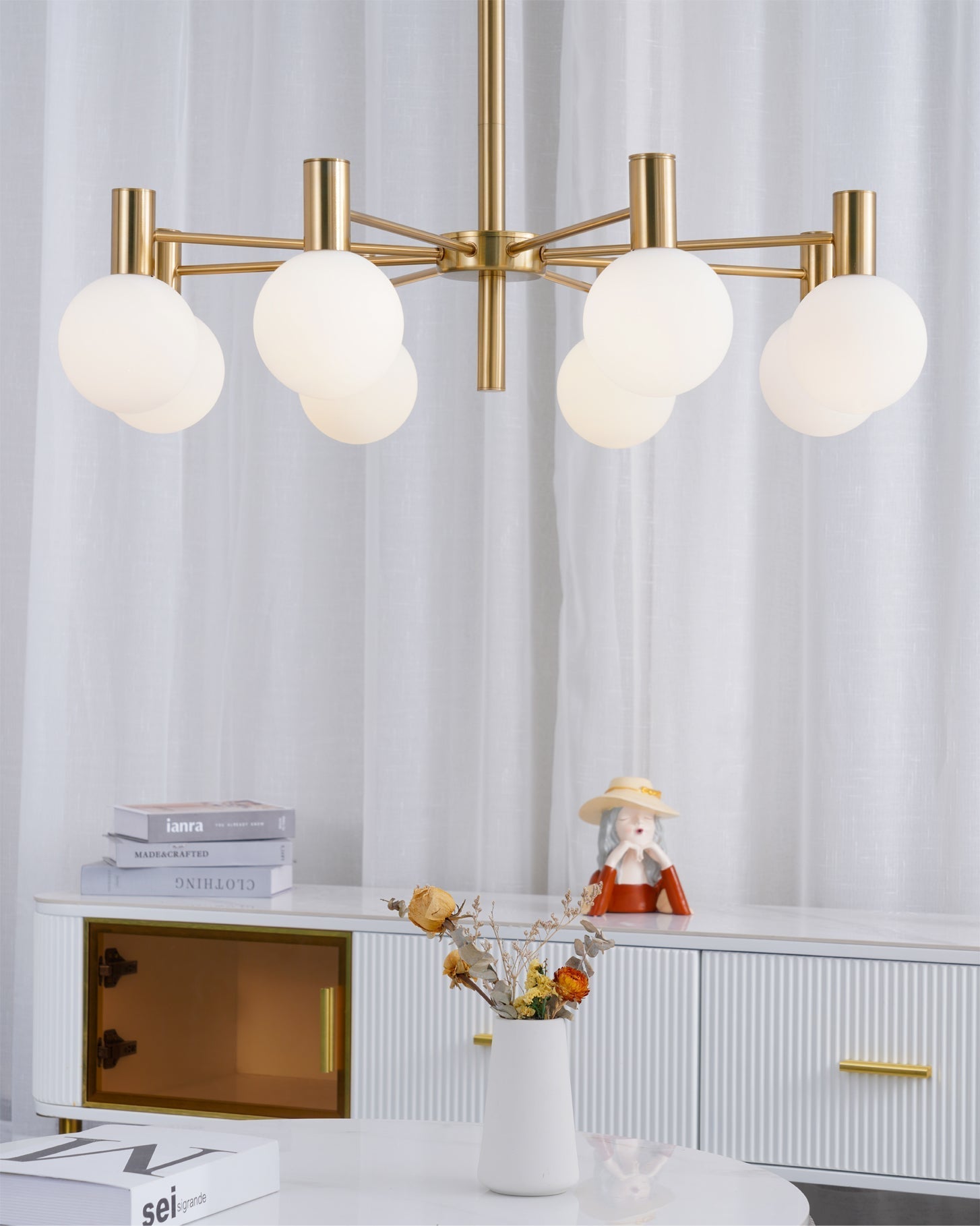 Keveny Chandelier Globe Glass Gold Frame Modern-Neutral Decor