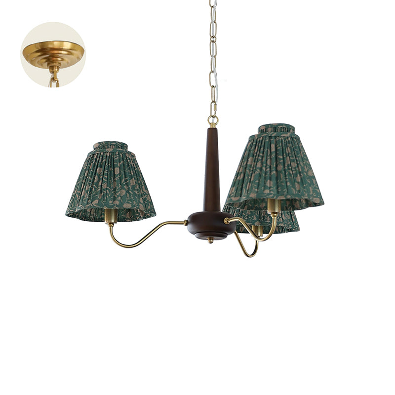 The chandelier illuminated, casting a soft, filtered glow.