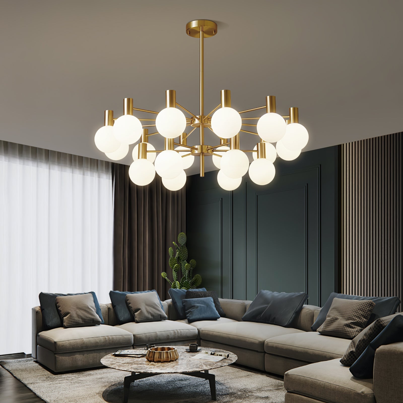 Keveny Chandelier Globe Glass Gold Frame Modern-Neutral Decor