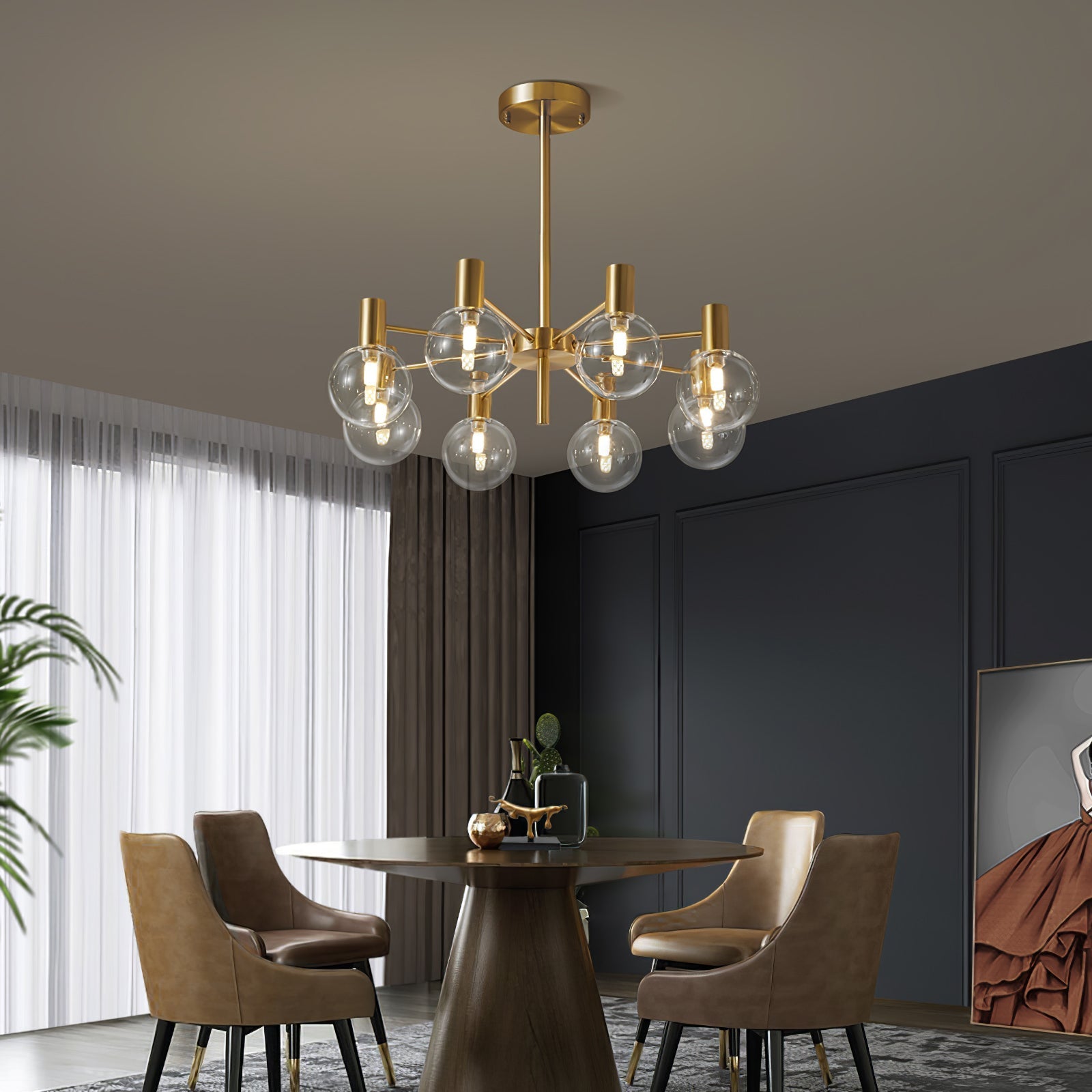 Keveny Chandelier Globe Glass Gold Frame Modern-Neutral Decor