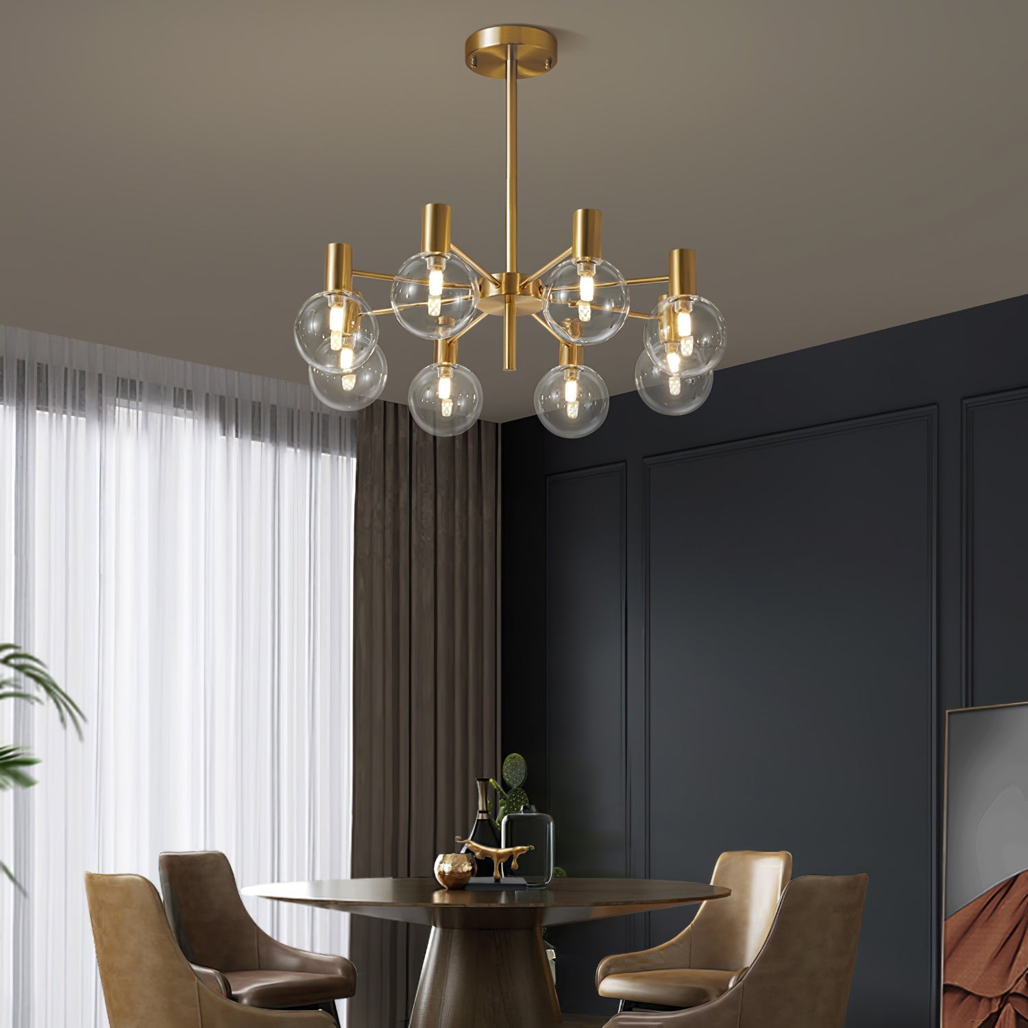 Keveny Chandelier Globe Glass Gold Frame Modern-Neutral Decor