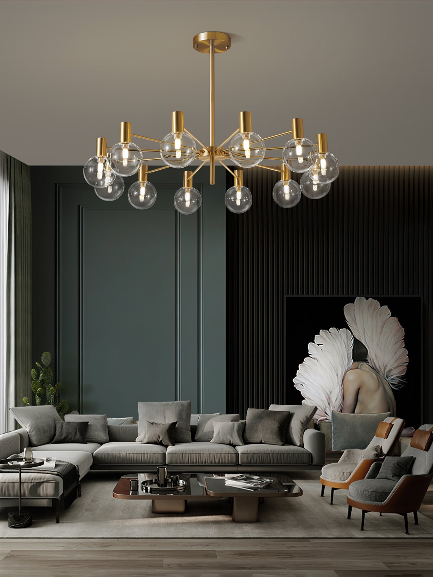 Keveny Chandelier Globe Glass Gold Frame Modern-Neutral Decor