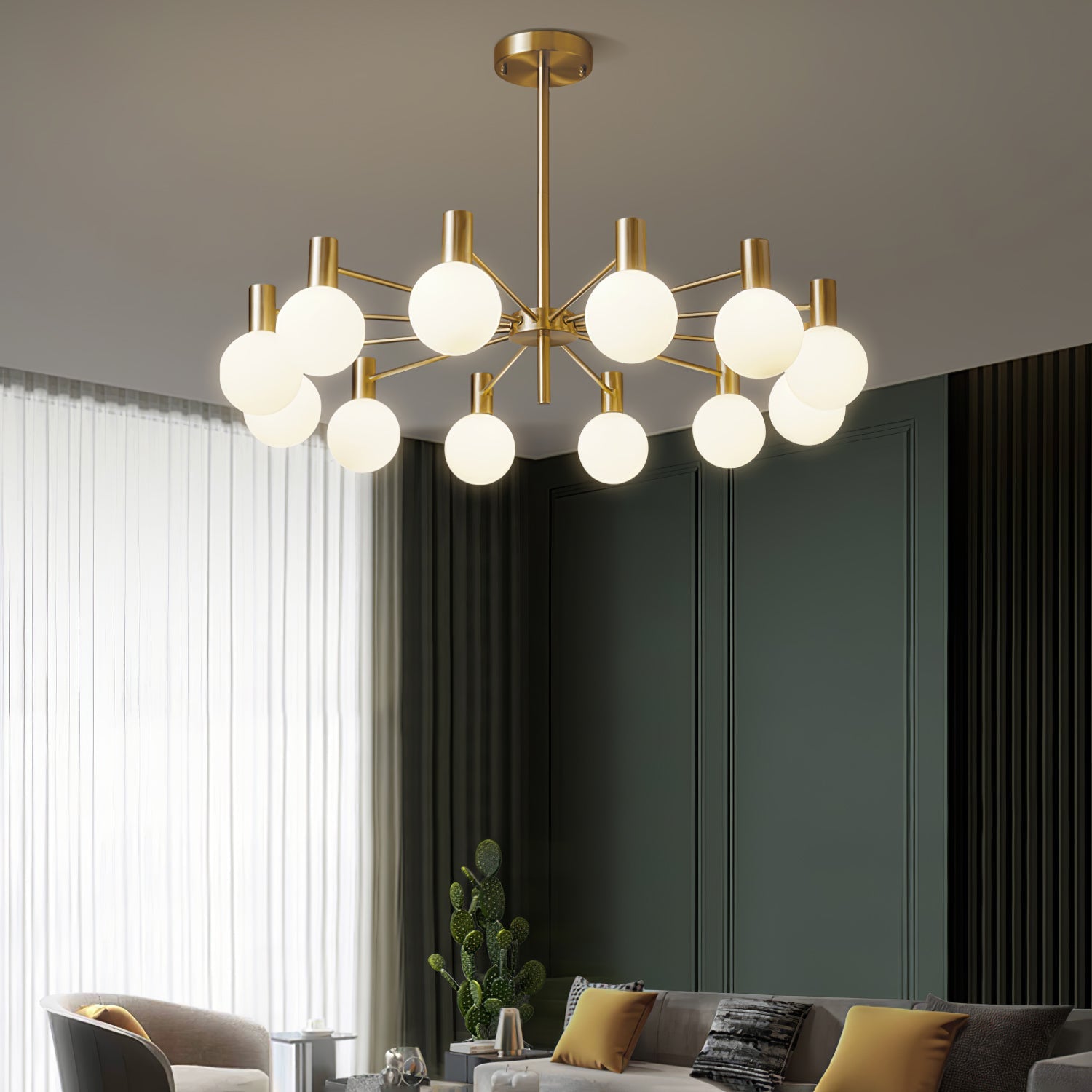 Keveny Chandelier Globe Glass Gold Frame Modern-Neutral Decor