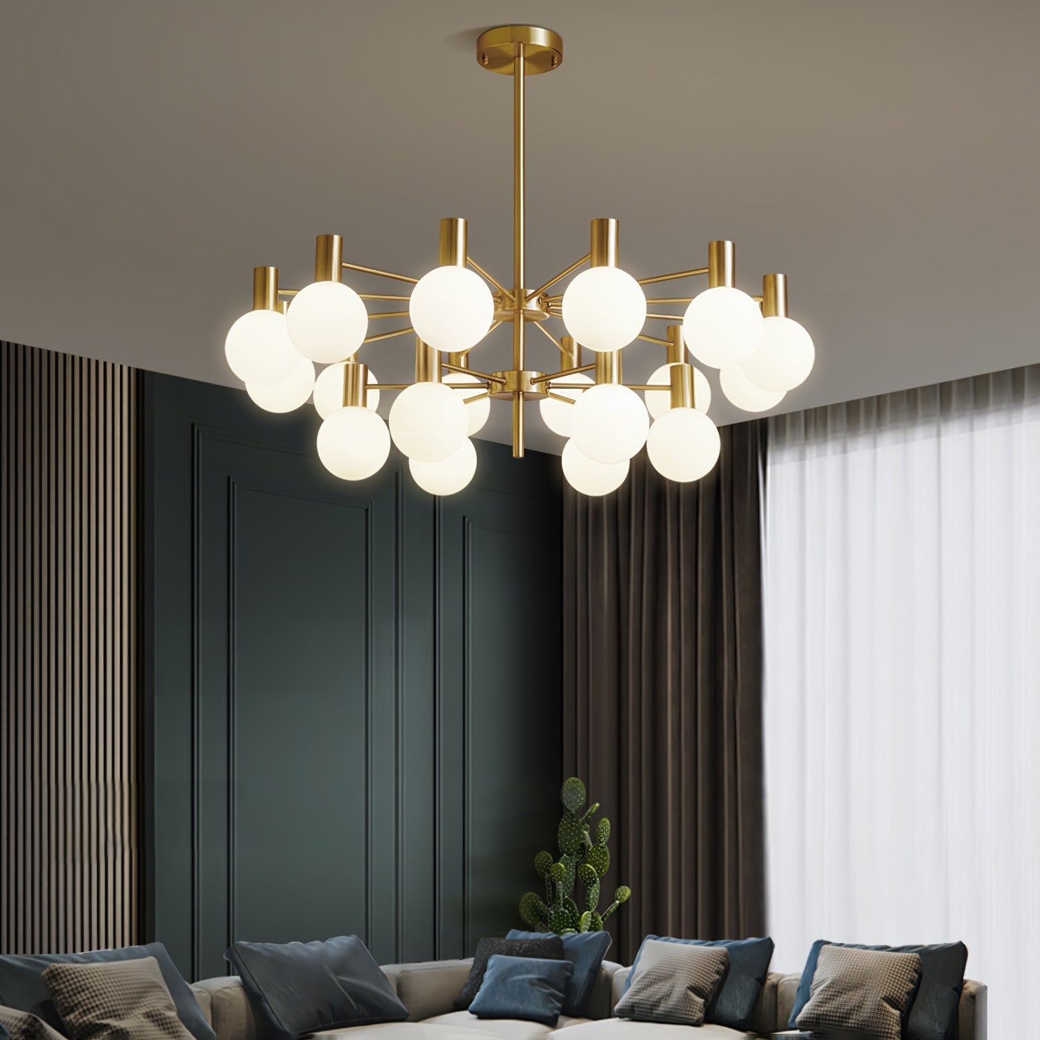 Keveny Chandelier Globe Glass Gold Frame Modern-Neutral Decor