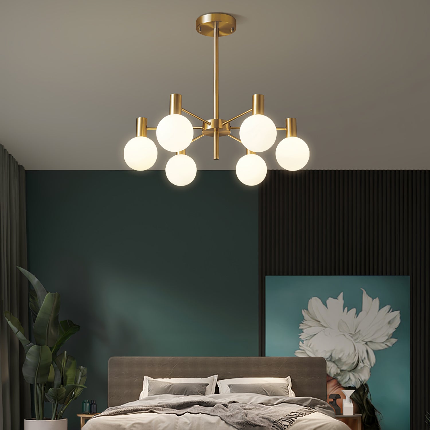 Keveny Chandelier Globe Glass Gold Frame Modern-Neutral Decor