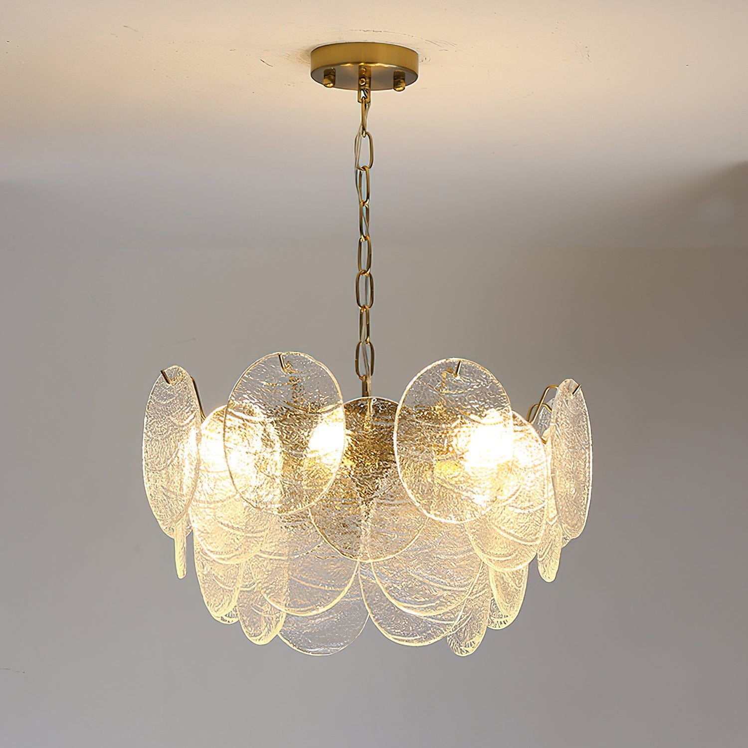 Full view of the chandelier with its complete suspension assembly.