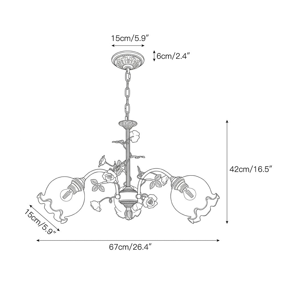 The 3-head version of the Serenade Chandelier against a plain background.