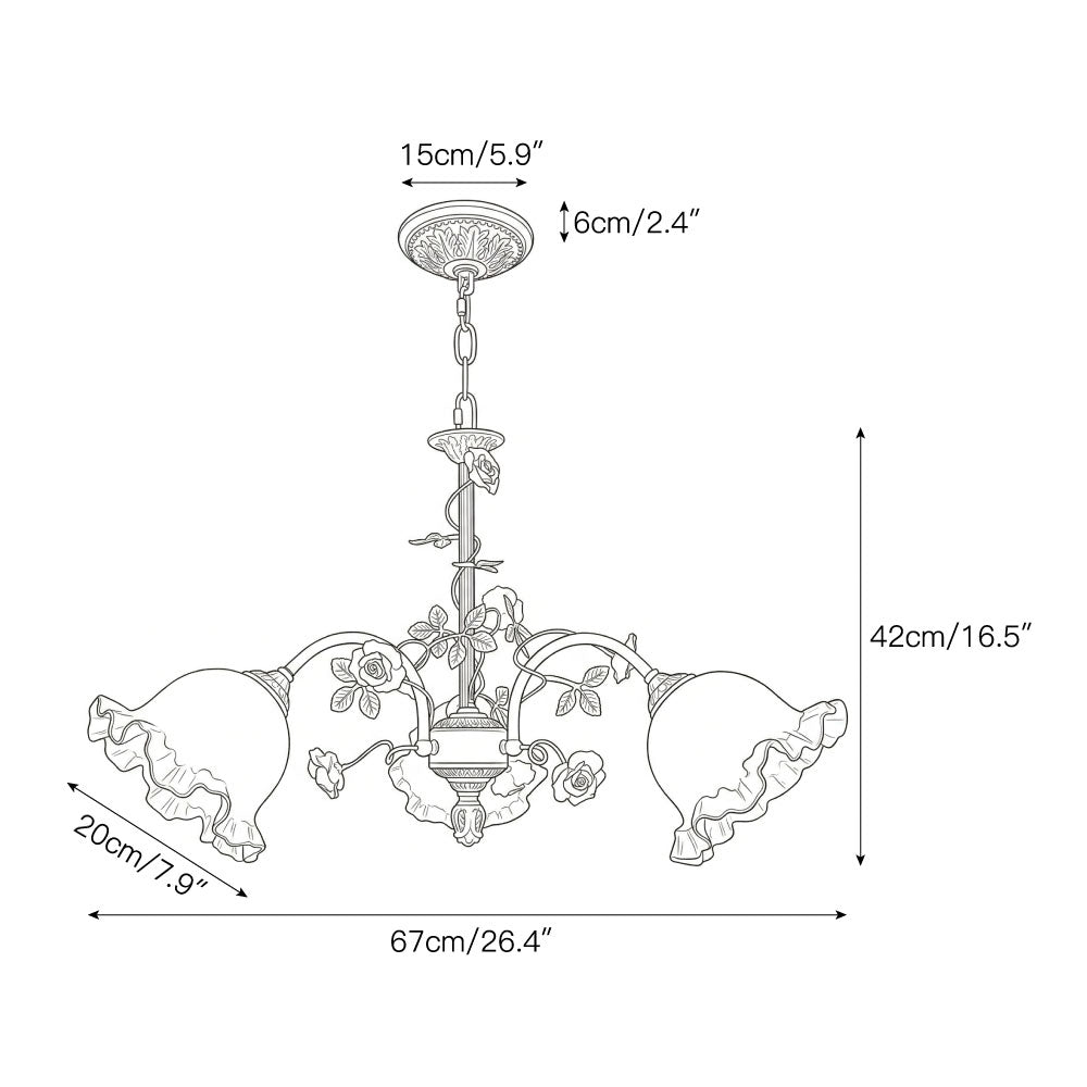 Dimensional drawing of the 6-head Serenade Chandelier.