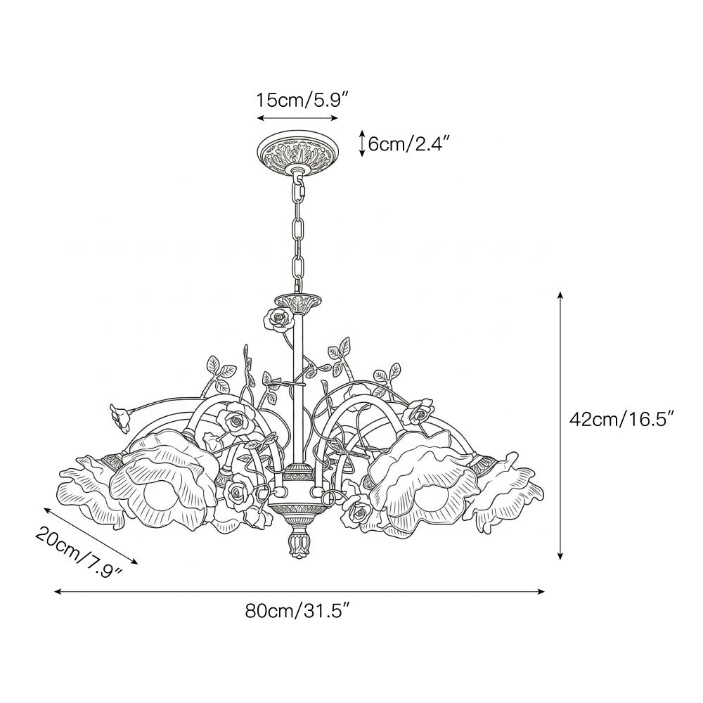 Dimensional drawing of the 3-head Serenade Chandelier.