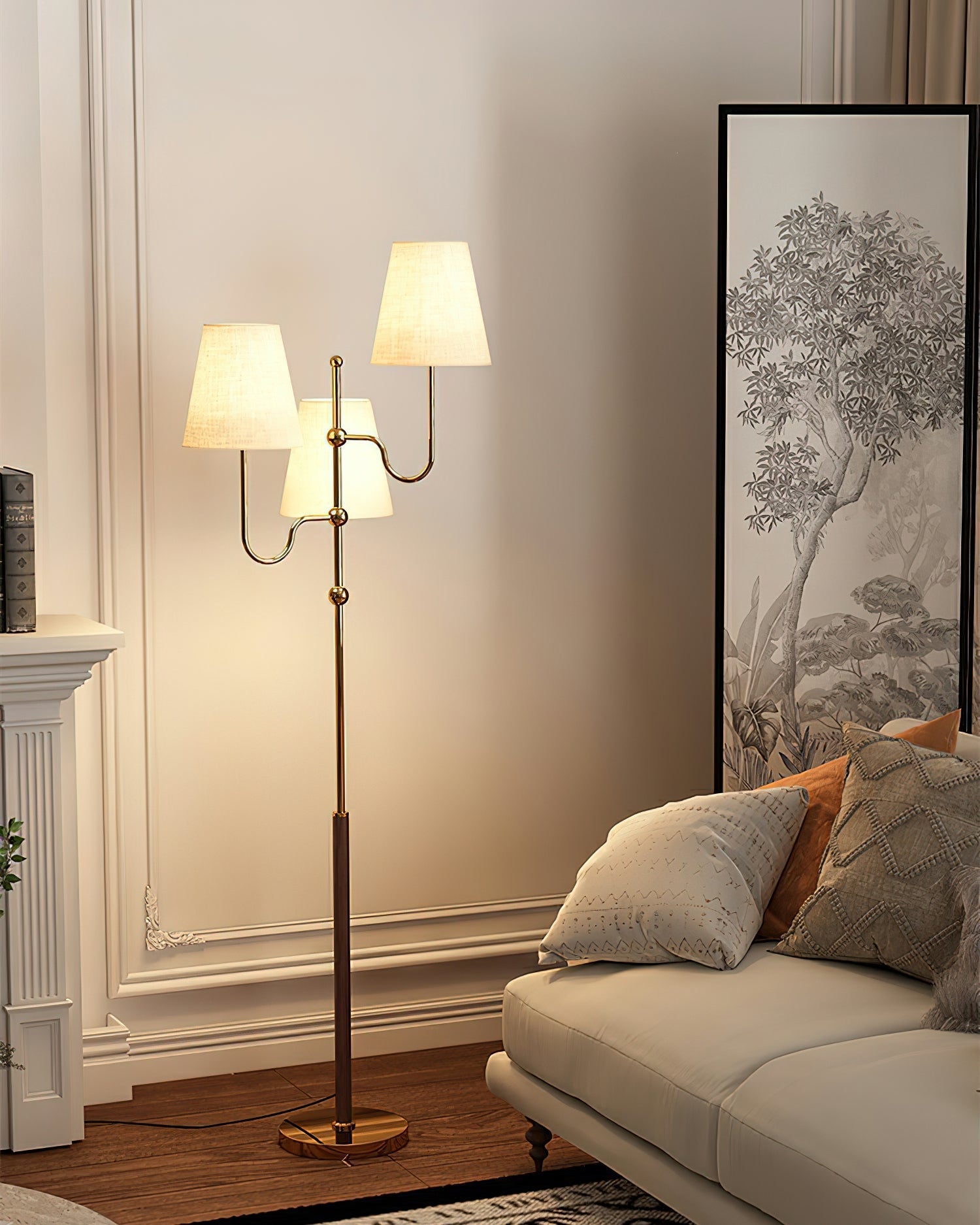Vevenq Floor Lamp Cloth Shade-Neutral Decor