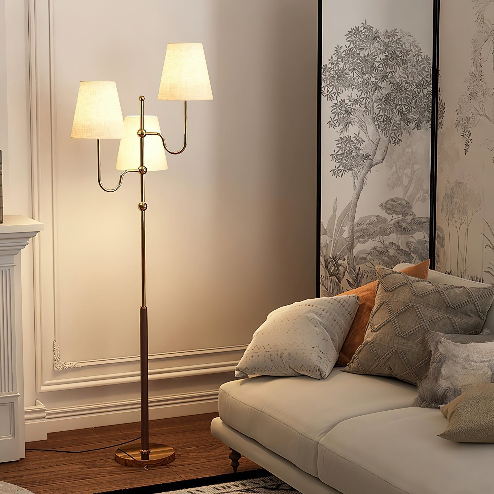 Vevenq Floor Lamp Cloth Shade-Neutral Decor