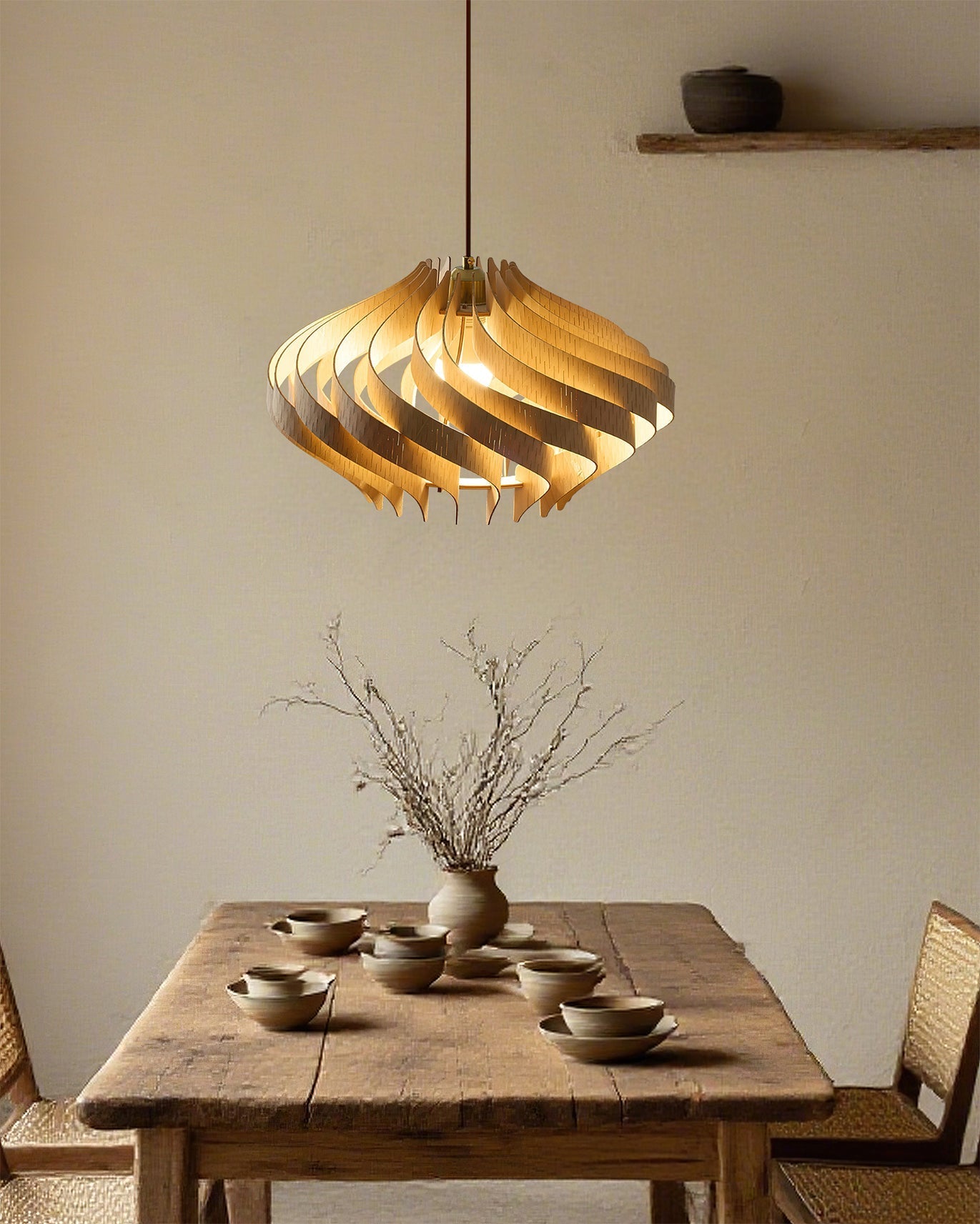 View from below the Serentia Pendant Light, showing the bulb housing.