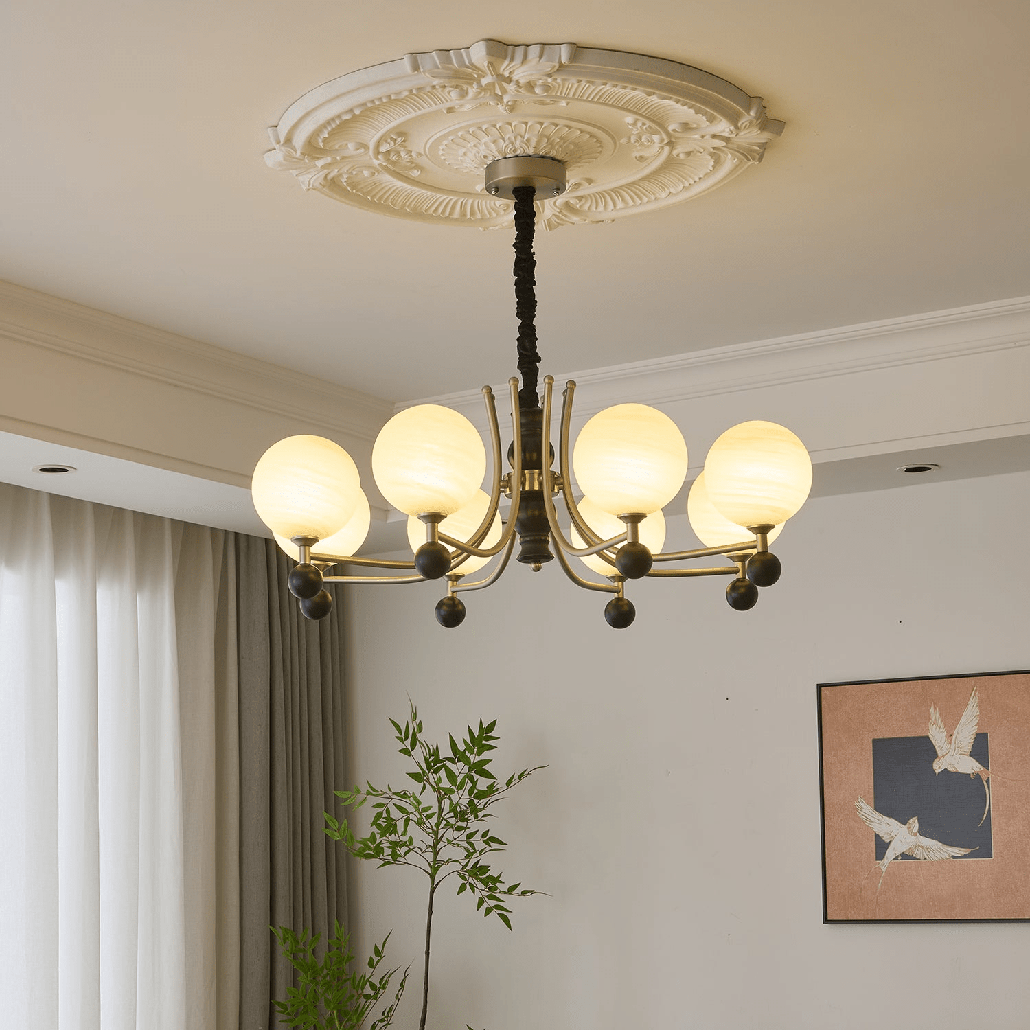 Serenus Traditional Sphere Wood Chandelier-Neutral Decor