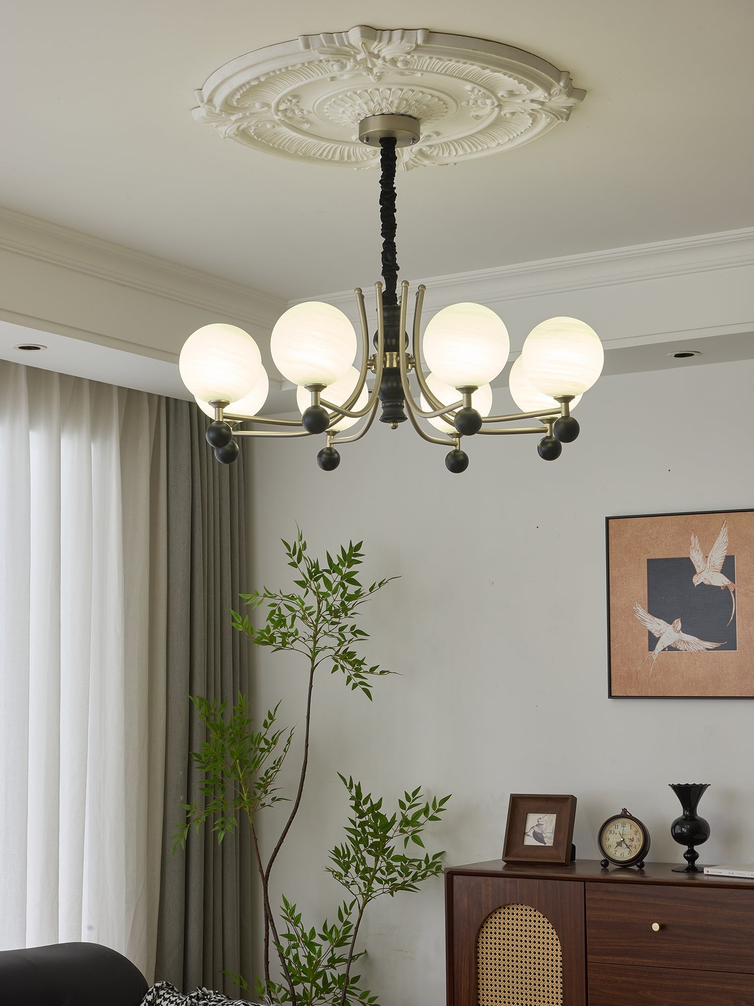 Serenus Traditional Sphere Wood Chandelier-Neutral Decor